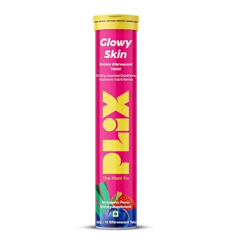 PLIX Glowy Skin 500mg Glutathione Supplement with Hyaluronic Acid, Vitamin C, E & Berries | 30 Effervescent Tablets, Strawberry Flavor - TrustMedUSA