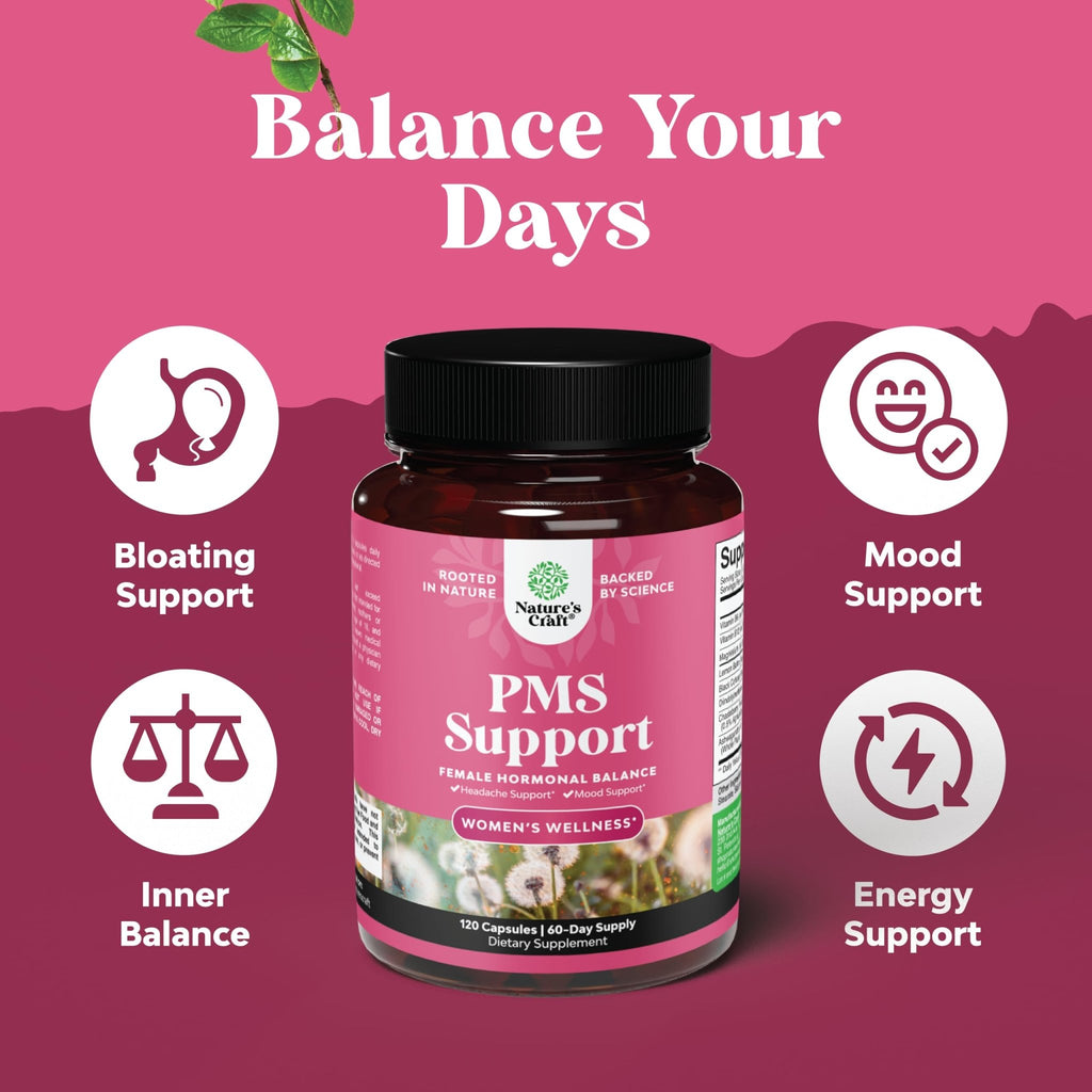PMS Support Supplement for Women – Hormone Balance for Women & Menstrual Discomfort with DIM, Chasteberry, Black Cohosh & Ashwagandha - for Period Cramps Ease, Menopause Bloating, Mood Swing – 120 Ct - TrustMedUSA