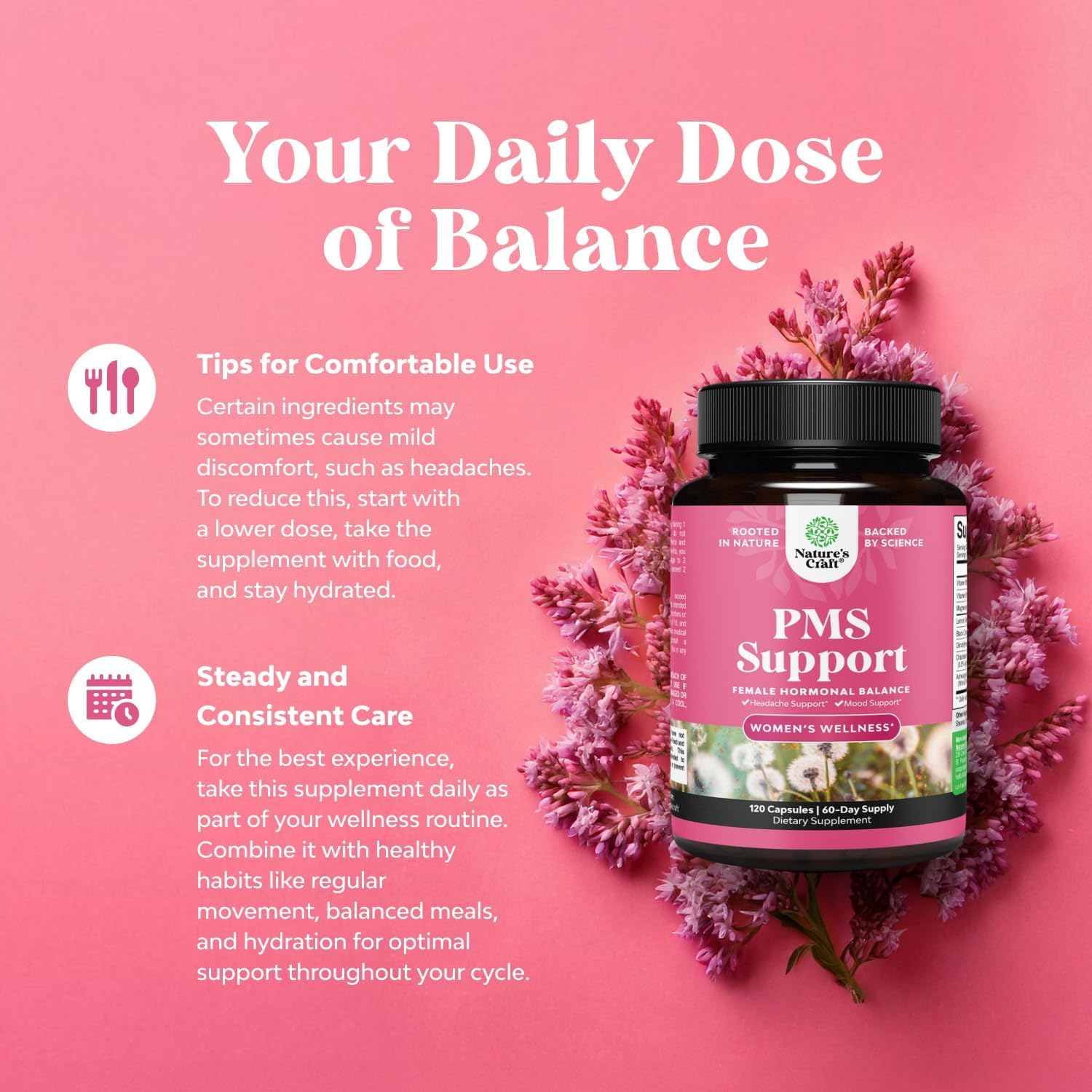 PMS Support Supplement for Women – Hormone Balance for Women & Menstrual Discomfort with DIM, Chasteberry, Black Cohosh & Ashwagandha - for Period Cramps Ease, Menopause Bloating, Mood Swing – 120 Ct - TrustMedUSA