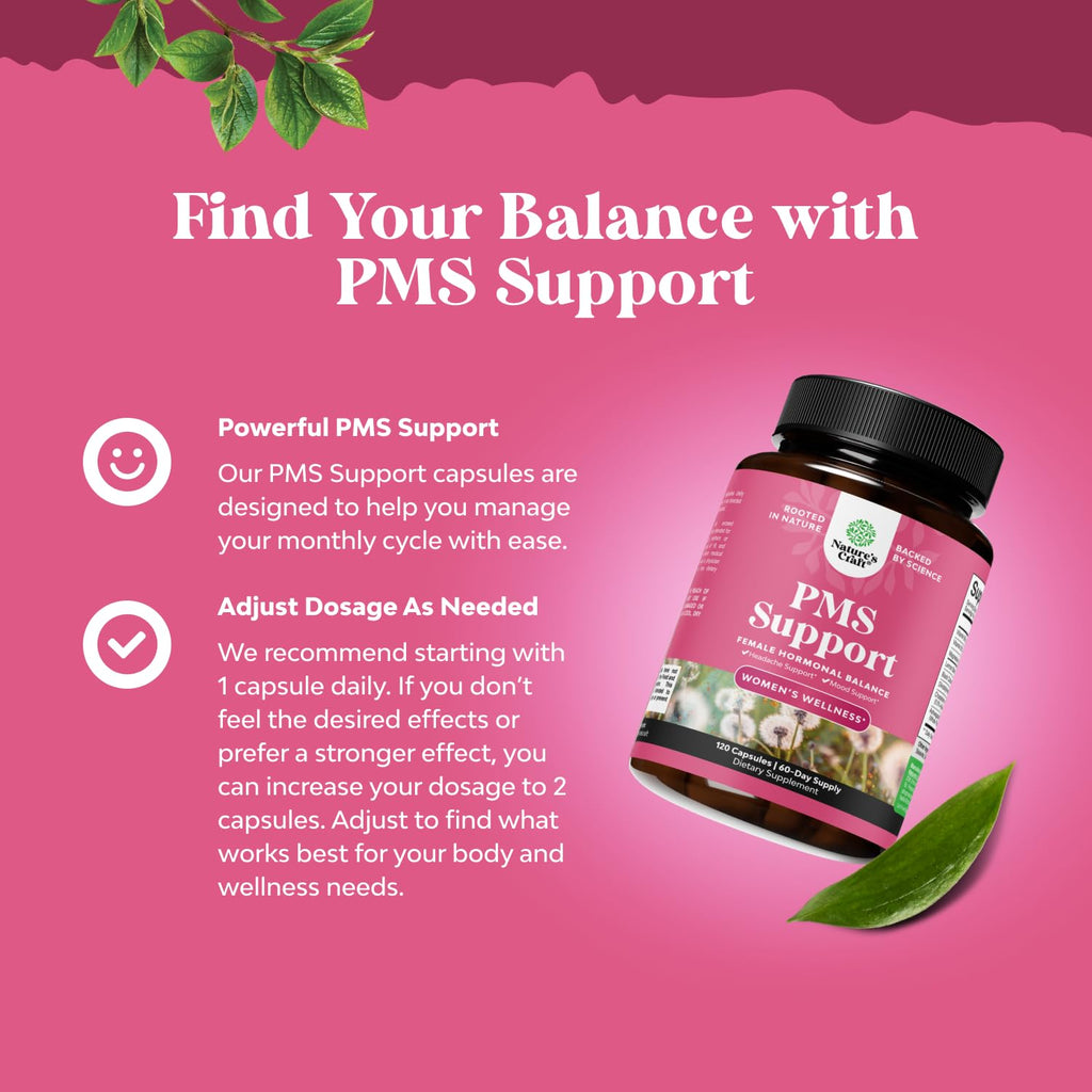 PMS Support Supplement for Women – Hormone Balance for Women & Menstrual Discomfort with DIM, Chasteberry, Black Cohosh & Ashwagandha - for Period Cramps Ease, Menopause Bloating, Mood Swing – 120 Ct - TrustMedUSA