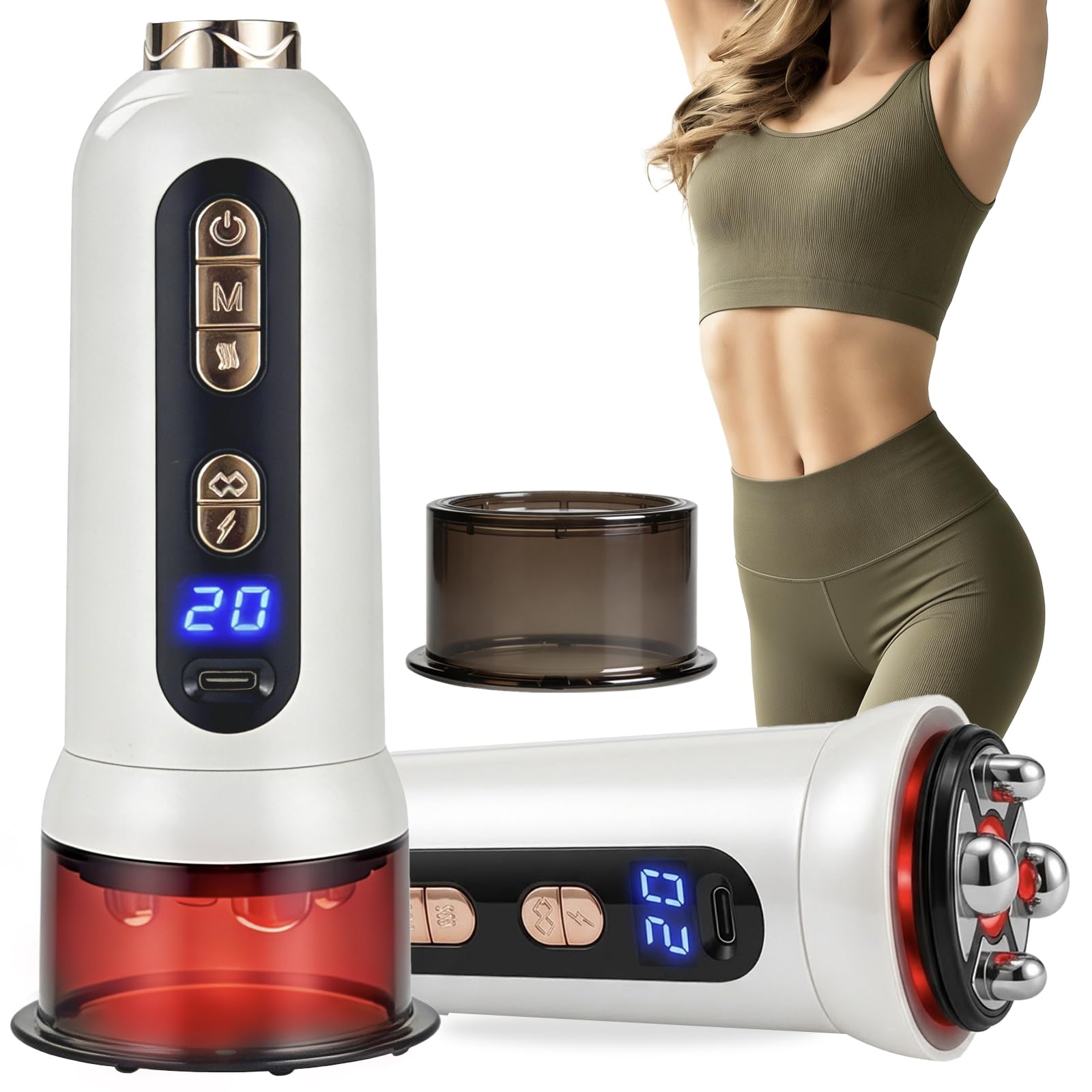Poeruo 5-in-1 Body Sculpting Machine – Gua Sha & Cupping Vacuum Massage Device, Lymphatic Drainage Massage, Anti-Cellulite Tool & Skin Firming Care for Face, Belly, Arms, Legs, Waist & Love Handles - Maple Wellness Supplements
