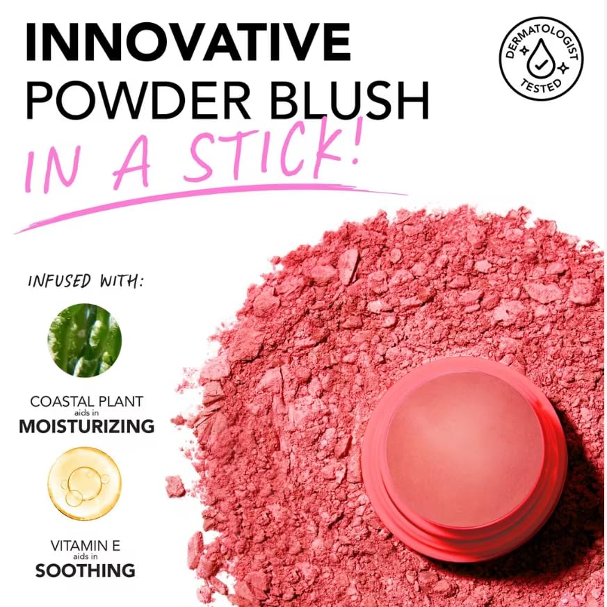 Polite Society Polite Pops Powder Blush Stick, Hybrid Cream to Powder Formula, Buildable Color with Coastal Plant and Vitamin E, Malibu shimmering golden peach - TrustMedUSA