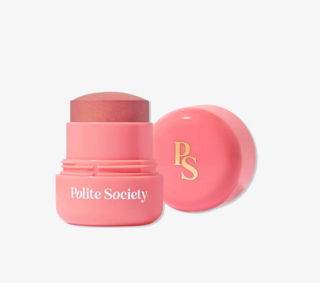 Polite Society Polite Pops Powder Blush Stick, Hybrid Cream to Powder Formula, Buildable Color with Coastal Plant and Vitamin E, Malibu shimmering golden peach - TrustMedUSA