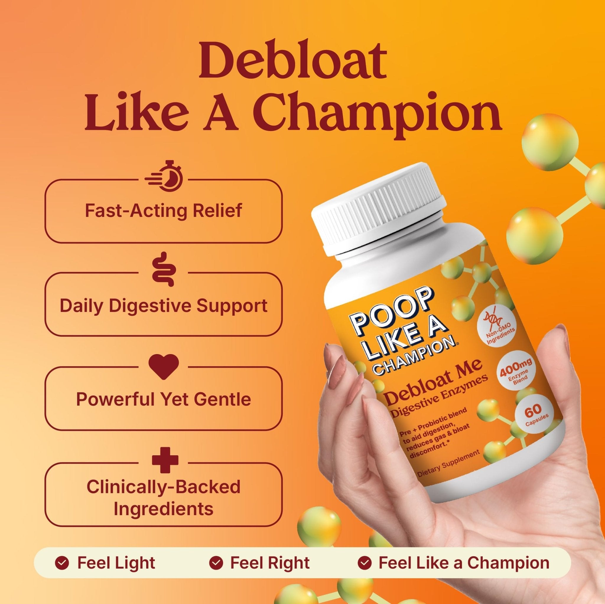 Poop Like a Champion Bloating Relief Digestive Enzymes, Probiotic Powered Capsules to Support Digestive Health and Gas Relief, 60 Capsules - TrustMedUSA
