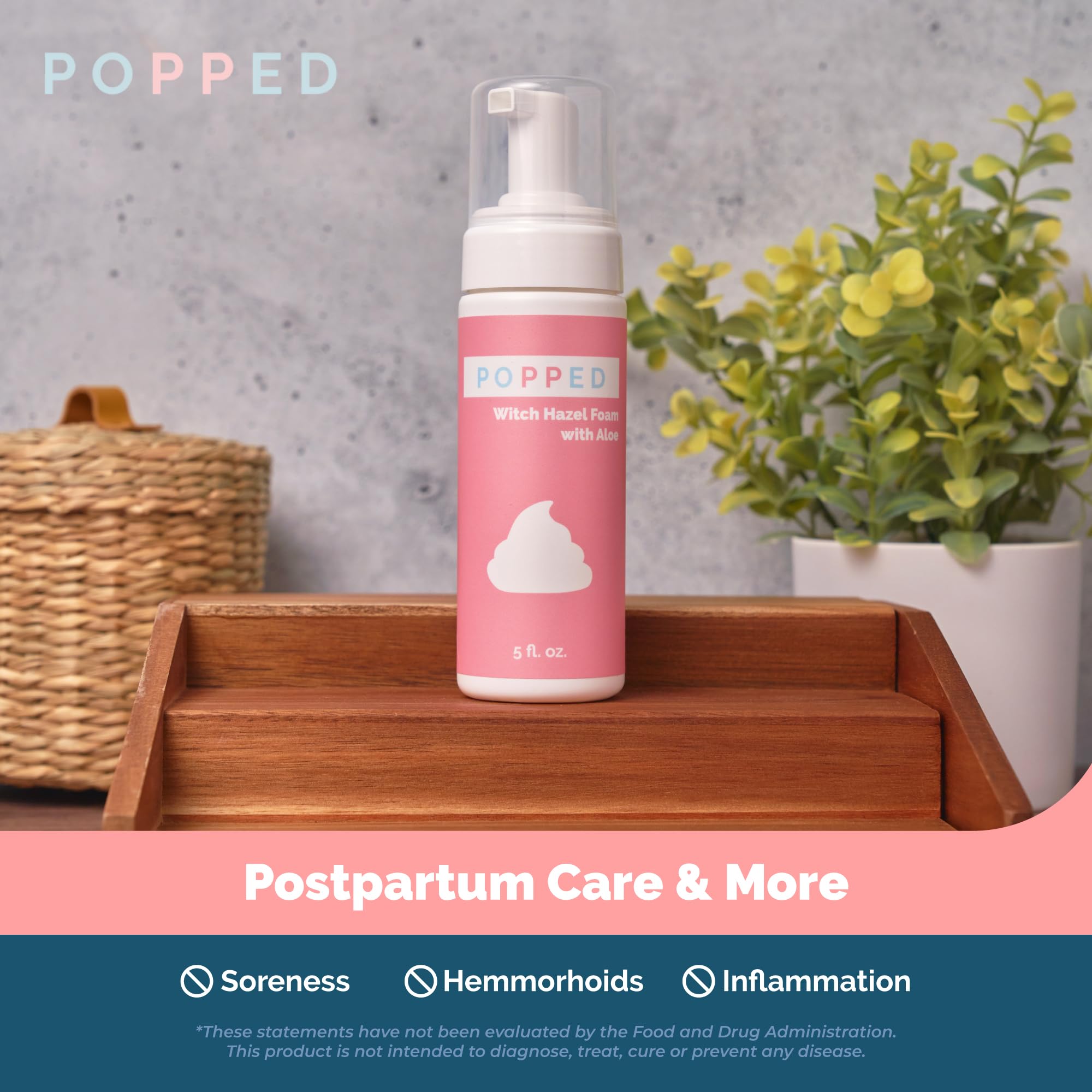 POPPED Witch Hazel Foam with Aloe (5 fl oz) | Perineal Healing Foam for Postpartum Care | Relieves Pain, Hemorrhoids, and Swelling After Birth | Postpartum Essential - TrustMedUSA