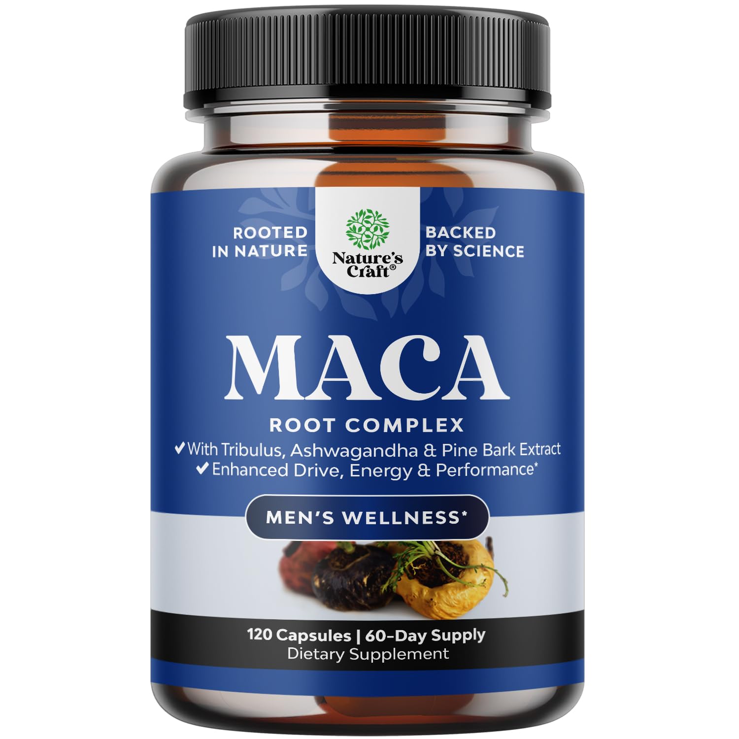 Potent Black Maca Root Capsules for Men - Herbal Wellness Supplement with Siberian Ginseng Ashwagandha and Black Maca Root - Men’s Wellness Supplement to Support General Health - 120 Count - TrustMedUSA