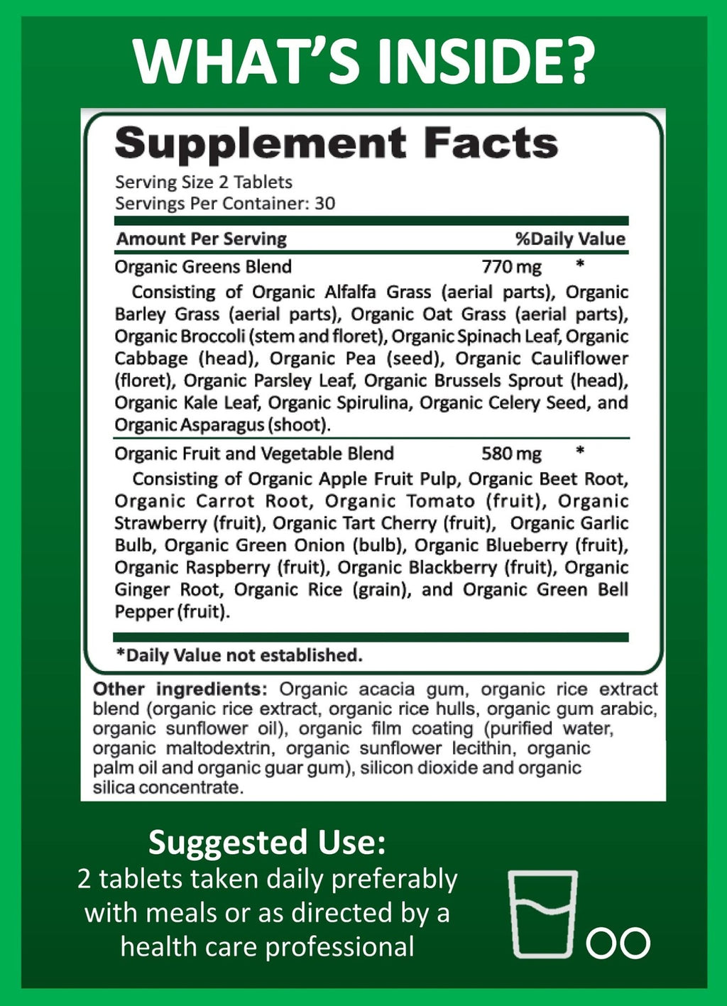 Potent Garden Organic Superfood Greens, Fruit and Veggies Supplement Rich in Vitamins & Antioxidants with Alfalfa, Beet Root & Tart Cherry to Boost Energy, Immunity & Gut Health, Greens Tablets 60 Ct - TrustMedUSA
