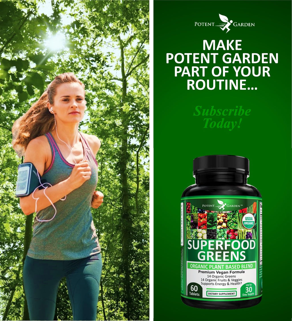 Potent Garden Organic Superfood Greens, Fruit and Veggies Supplement Rich in Vitamins & Antioxidants with Alfalfa, Beet Root & Tart Cherry to Boost Energy, Immunity & Gut Health, Greens Tablets 60 Ct - TrustMedUSA
