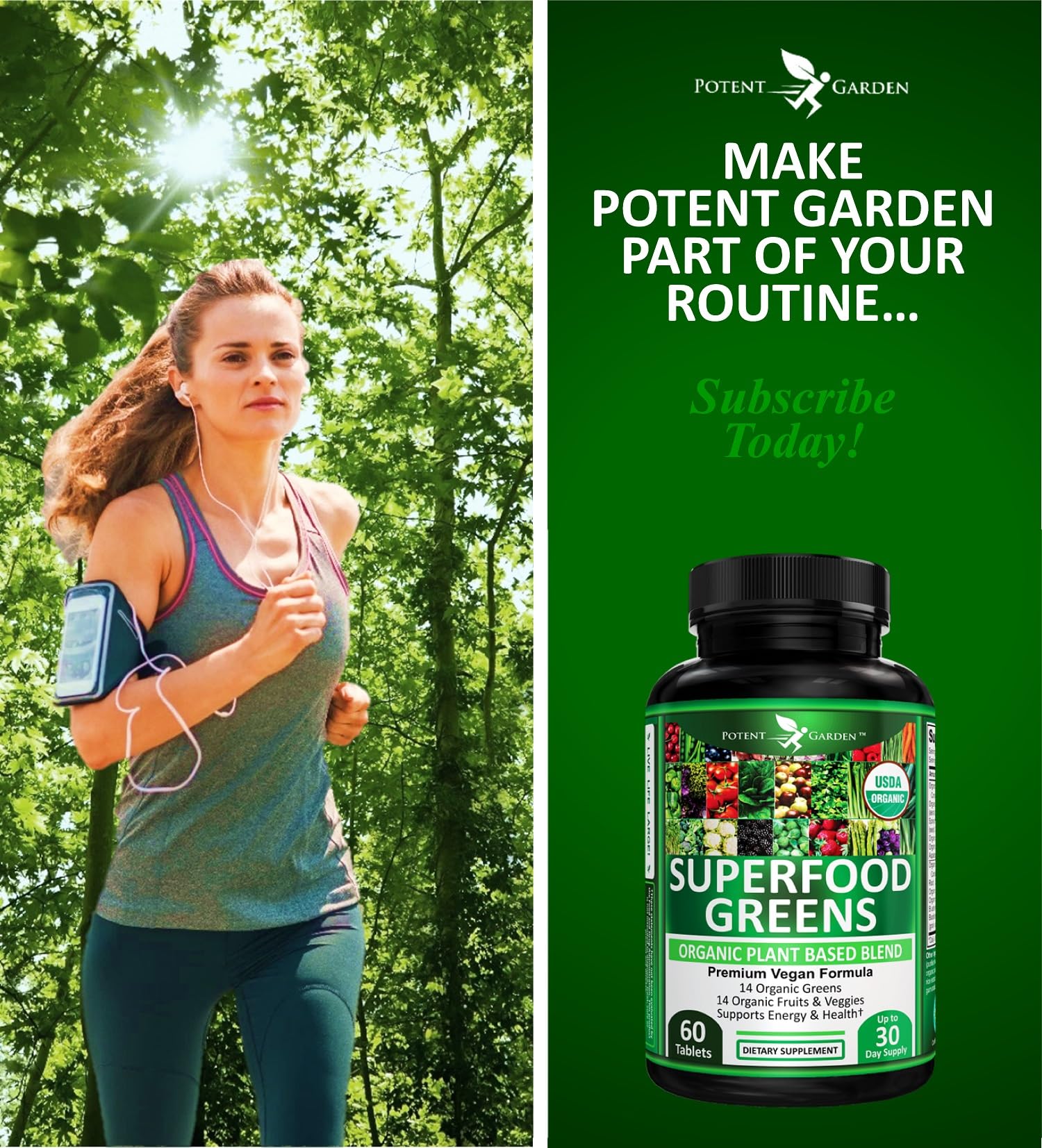 Potent Garden Organic Superfood Greens, Fruit and Veggies Supplement Rich in Vitamins & Antioxidants with Alfalfa, Beet Root & Tart Cherry to Boost Energy, Immunity & Gut Health, Greens Tablets 60 Ct - TrustMedUSA
