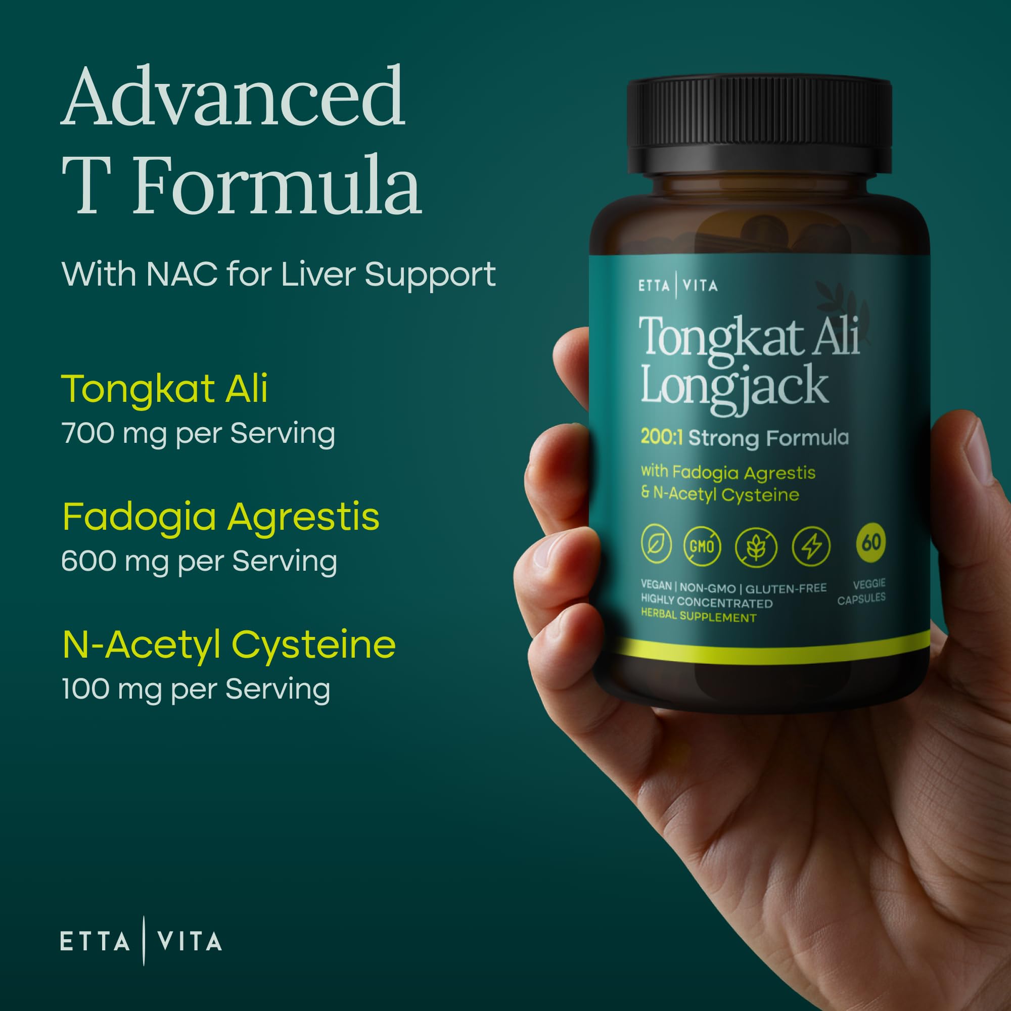 Potent Longjack - Tongkat Ali & Fadogia Agrestis Supplement for Men & Womens Energy, T Support, Lean Muscle Growth & Recovery, Hormonal Balance, Pre-Workout with Vegan NAC Liver Detox & Cleanse - TrustMedUSA