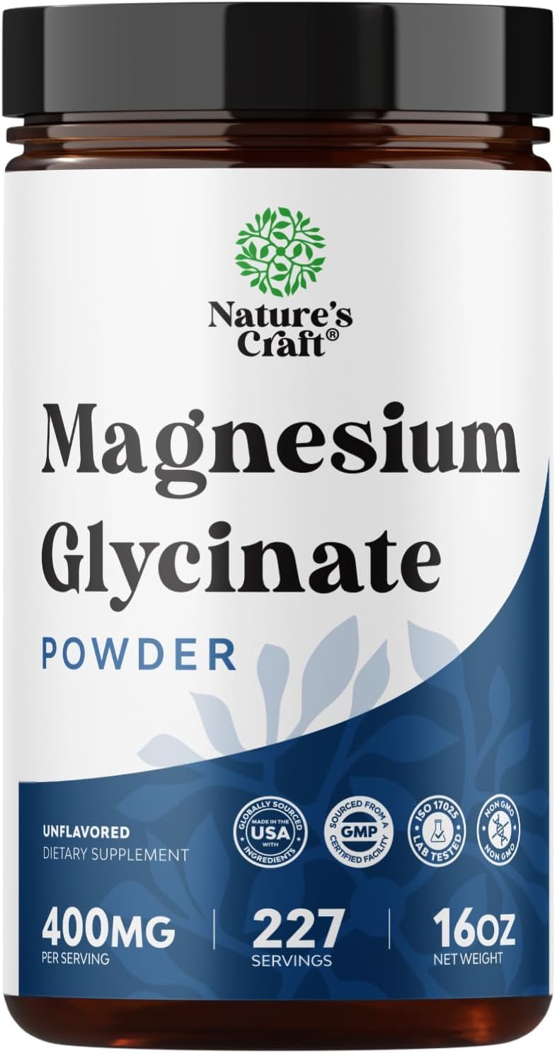 Potent Magnesium Glycinate Powder 400mg - Calm Magnesium Powder Bulk for Muscle Relax, Calm & Sleep Support for Adults - Glycinate Mag Soothe Vegan & Non-GMO Supplement - 1 Pack - TrustMedUSA