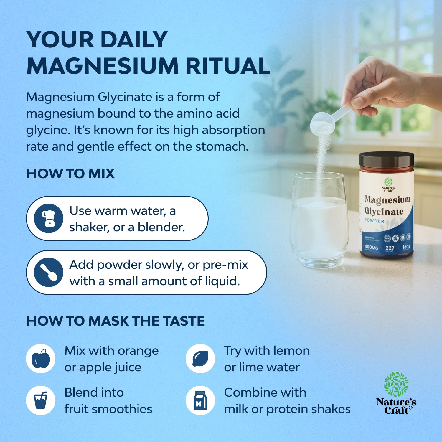 Potent Magnesium Glycinate Powder 400mg - Calm Magnesium Powder Bulk for Muscle Relax, Calm & Sleep Support for Adults - Glycinate Mag Soothe Vegan & Non-GMO Supplement - 1 Pack - TrustMedUSA