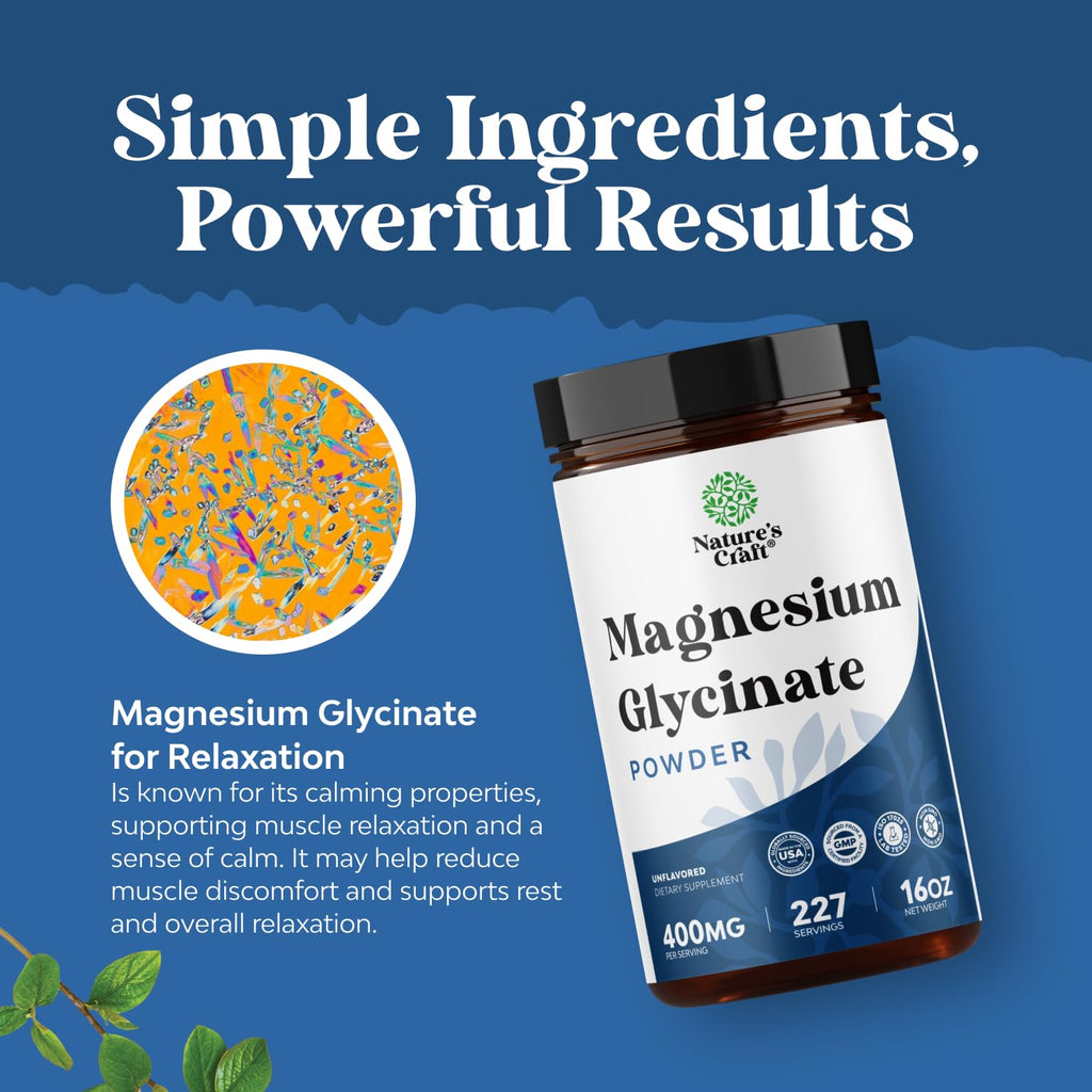 Potent Magnesium Glycinate Powder 400mg - Calm Magnesium Powder Bulk for Muscle Relax, Calm & Sleep Support for Adults - Glycinate Mag Soothe Vegan & Non-GMO Supplement - 1 Pack - TrustMedUSA
