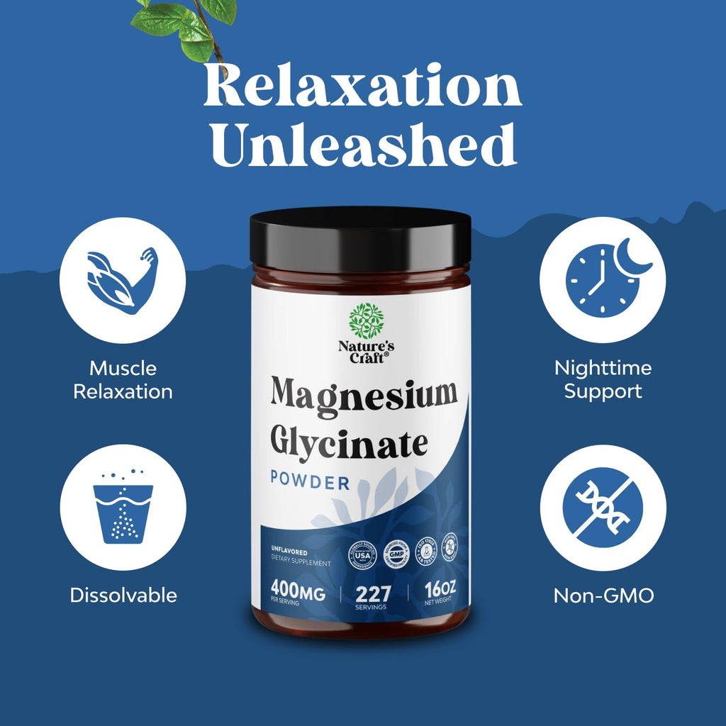 Potent Magnesium Glycinate Powder 400mg - Calm Magnesium Powder Bulk for Muscle Relax, Calm & Sleep Support for Adults - Glycinate Mag Soothe Vegan & Non-GMO Supplement - 1 Pack - TrustMedUSA
