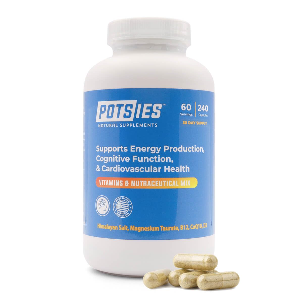 Potsies POTS Supplement Vitamin & Nutraceutical Mix Capsules for Pots Syndrome | POTS Management Essentials | 240 Capsules - 30 Day Supply - TrustMedUSA