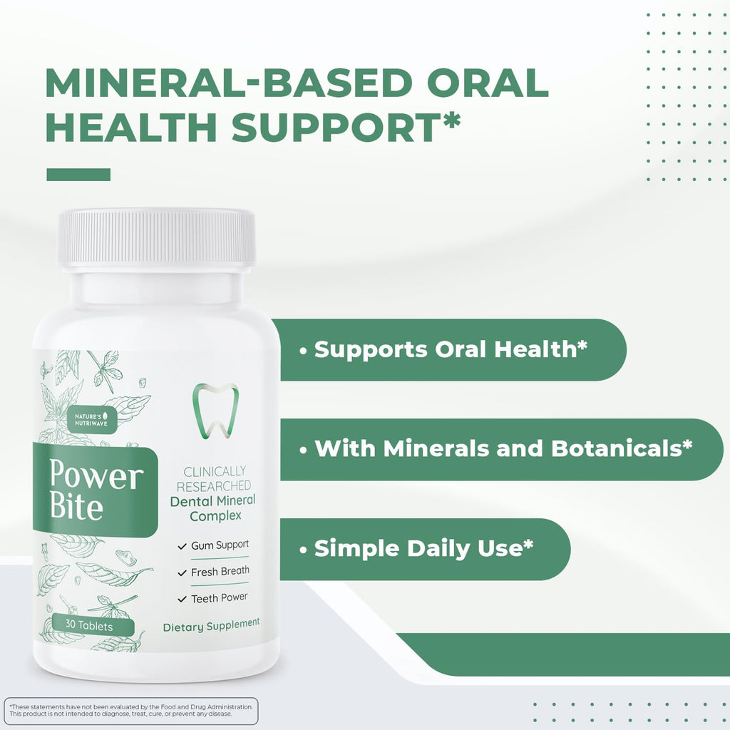 Power Bite Tablets – Mineral Complex with Calcium, Xylitol, Myrrh & Clove Oil – Natural Chewable Formula – Made in USA, Non-GMO, GMP Certified – 30 Tablets – 3 Month Supply - TrustMedUSA