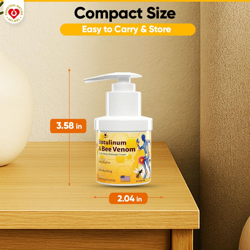 PPT.MHC Bee Venom Warming Cream with Pump - Massage Body Rub with Ginger, Peppermint & Black Pepper - Premium Bee Venom Lotion for Back, Legs & Feet - Everyday Non-Greasy 3.5oz Cream - TrustMedUSA