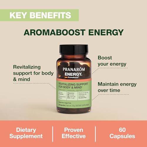 Pranarom - Aromaboost Energy Herbal Supplement - for Physical and Mental Fatigue - Guarana - Vitamins B6 B9 B12 - Pure Scots Pine Essential Oil - 60 Count - TrustMedUSA