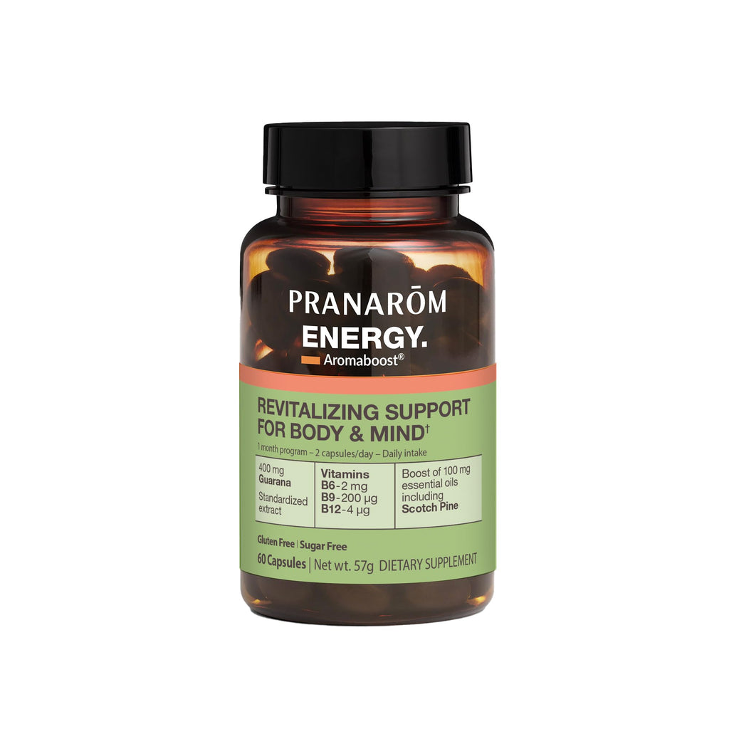 Pranarom - Aromaboost Energy Herbal Supplement - for Physical and Mental Fatigue - Guarana - Vitamins B6 B9 B12 - Pure Scots Pine Essential Oil - 60 Count - TrustMedUSA