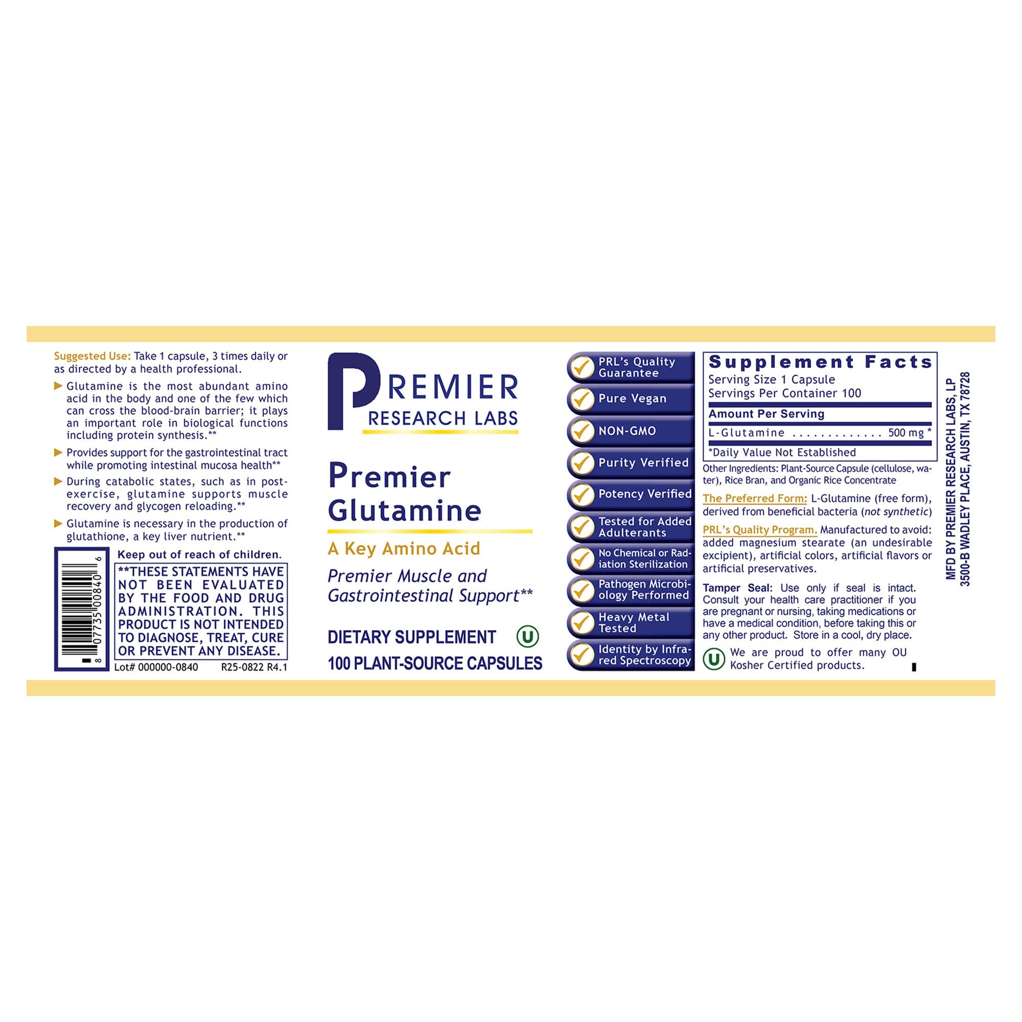 Premier Glutamine by Premier Research Labs - 100 caps - TrustMedUSA