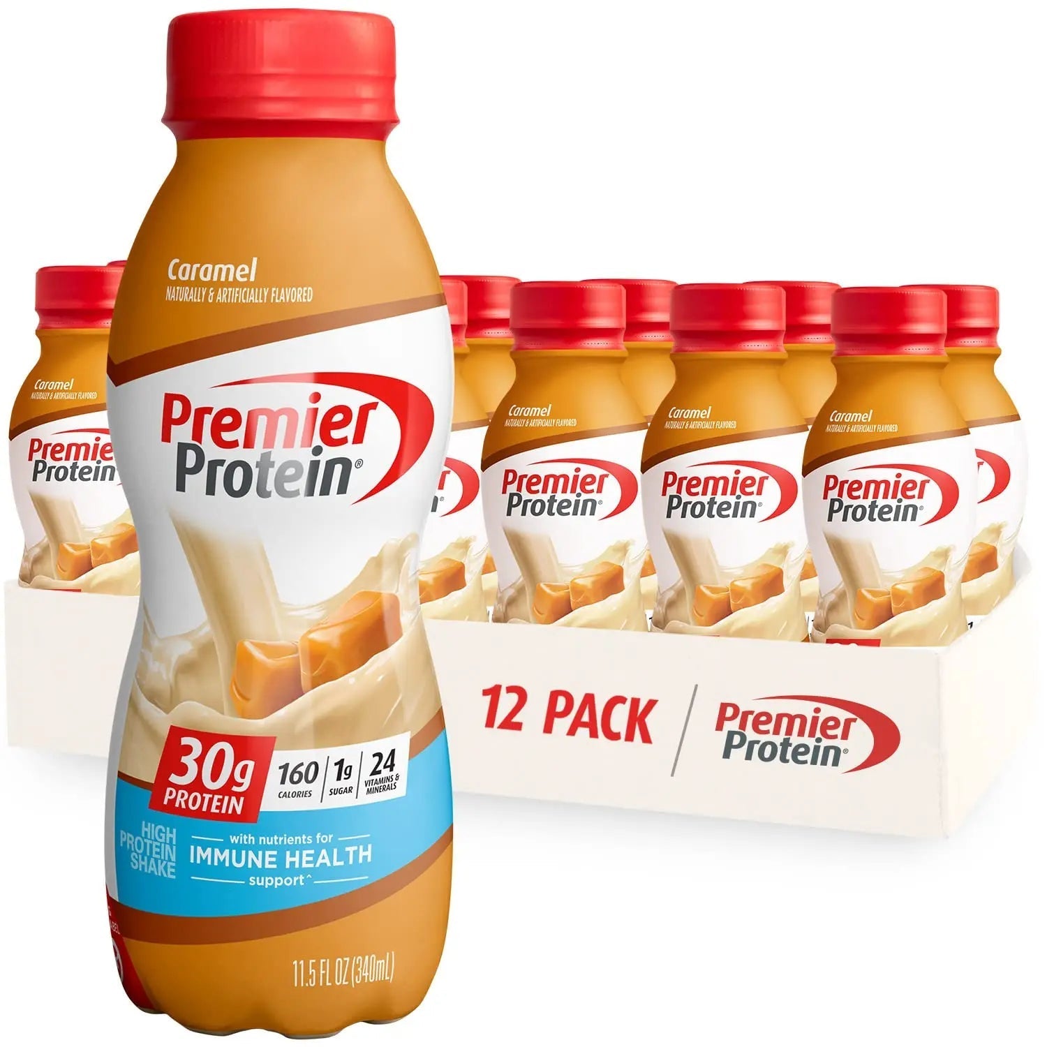 Premier Liquid Protein Shake, Caramel, 30g Protein, 1g Sugar, 24 Vitamins & Minerals - TrustMedUSA