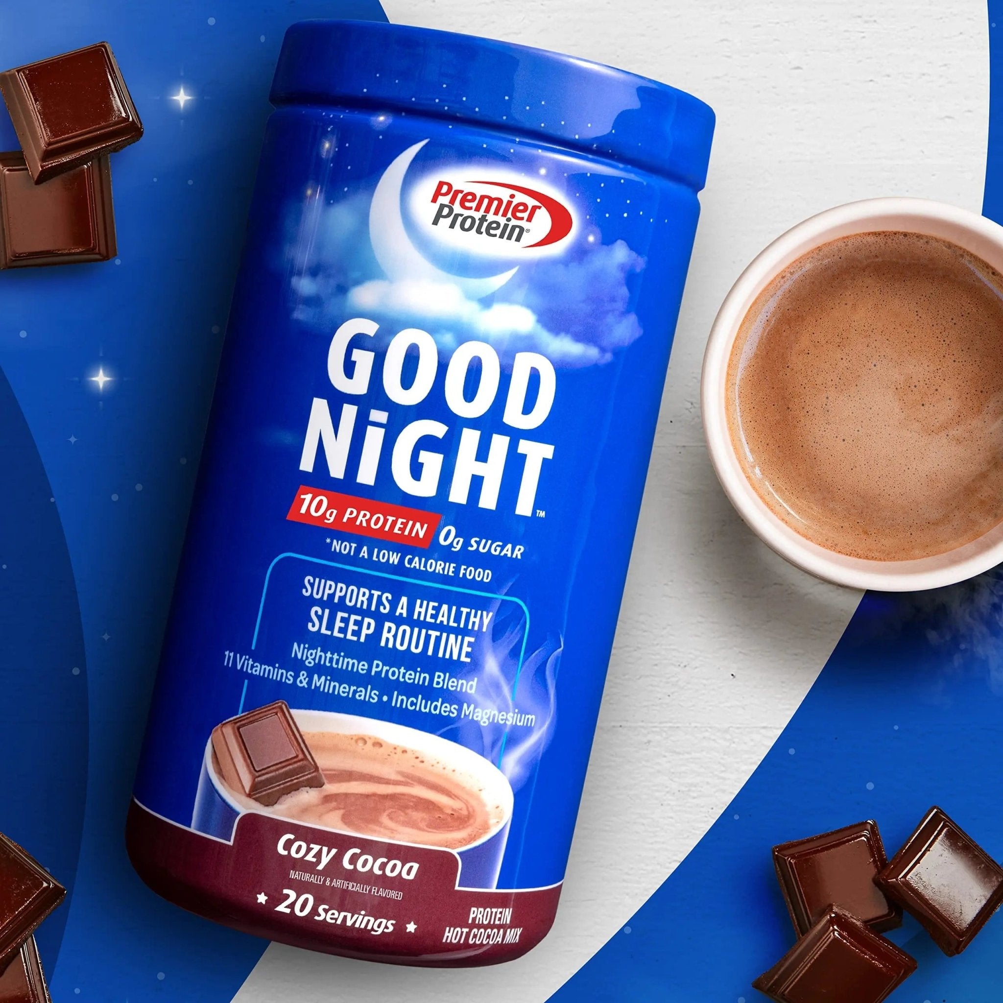 Premier Protein Good Night Protein Powder, Hot Cocoa Mix, 10g Protein, 0g Sugar - TrustMedUSA