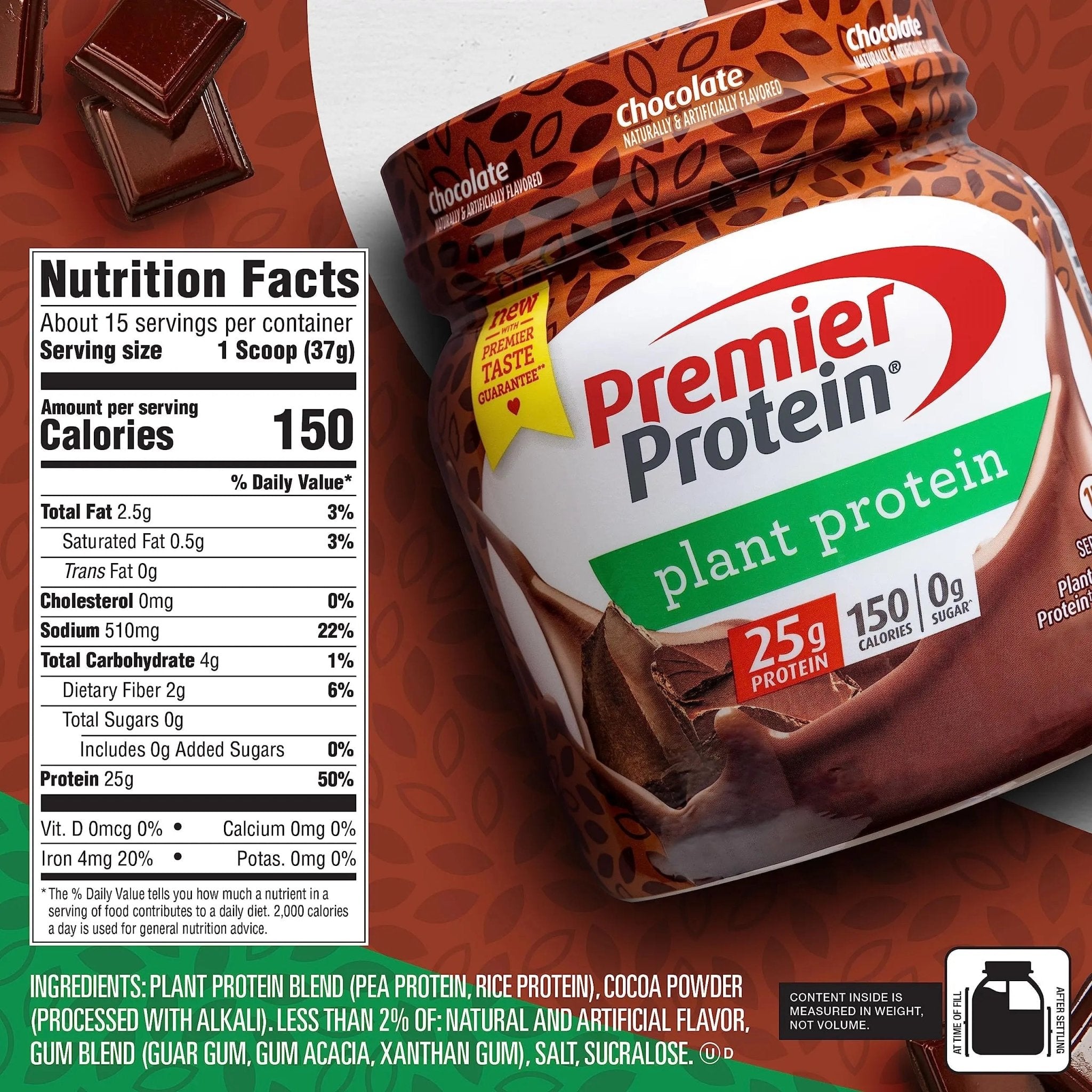 Premier Protein Powder Plant Protein, Chocolate, 25g Plant-Based Protein, 0g Sugar - TrustMedUSA