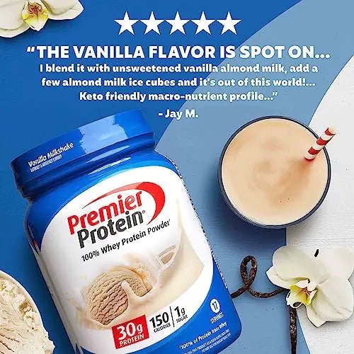 Premier Protein Powder, Vanilla Milkshake, 30g Protein, 1g Sugar, 100% Whey Protein - TrustMedUSA
