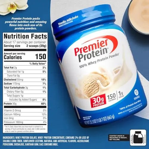 Premier Protein Powder, Vanilla Milkshake, 30g Protein, 1g Sugar, 100% Whey Protein - TrustMedUSA