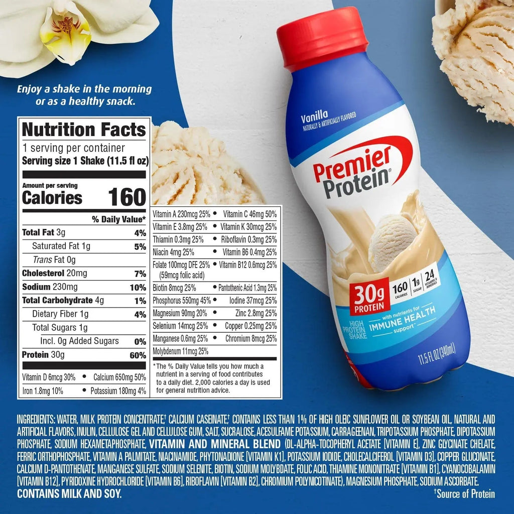 Premier Protein Shake Bottle, Vanilla, Liquid, Powder, keto, 30g Protein, 1g Sugar - TrustMedUSA
