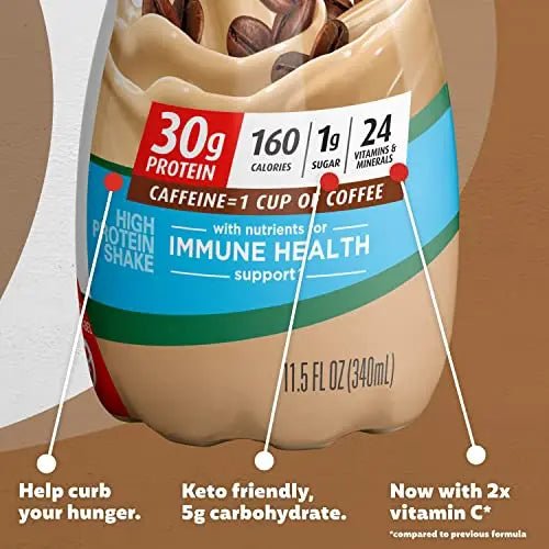 Premier Protein Shake, Café Latte Liquid, 30g Protein, 1g Sugar, 24 Vitamins & Minerals - TrustMedUSA
