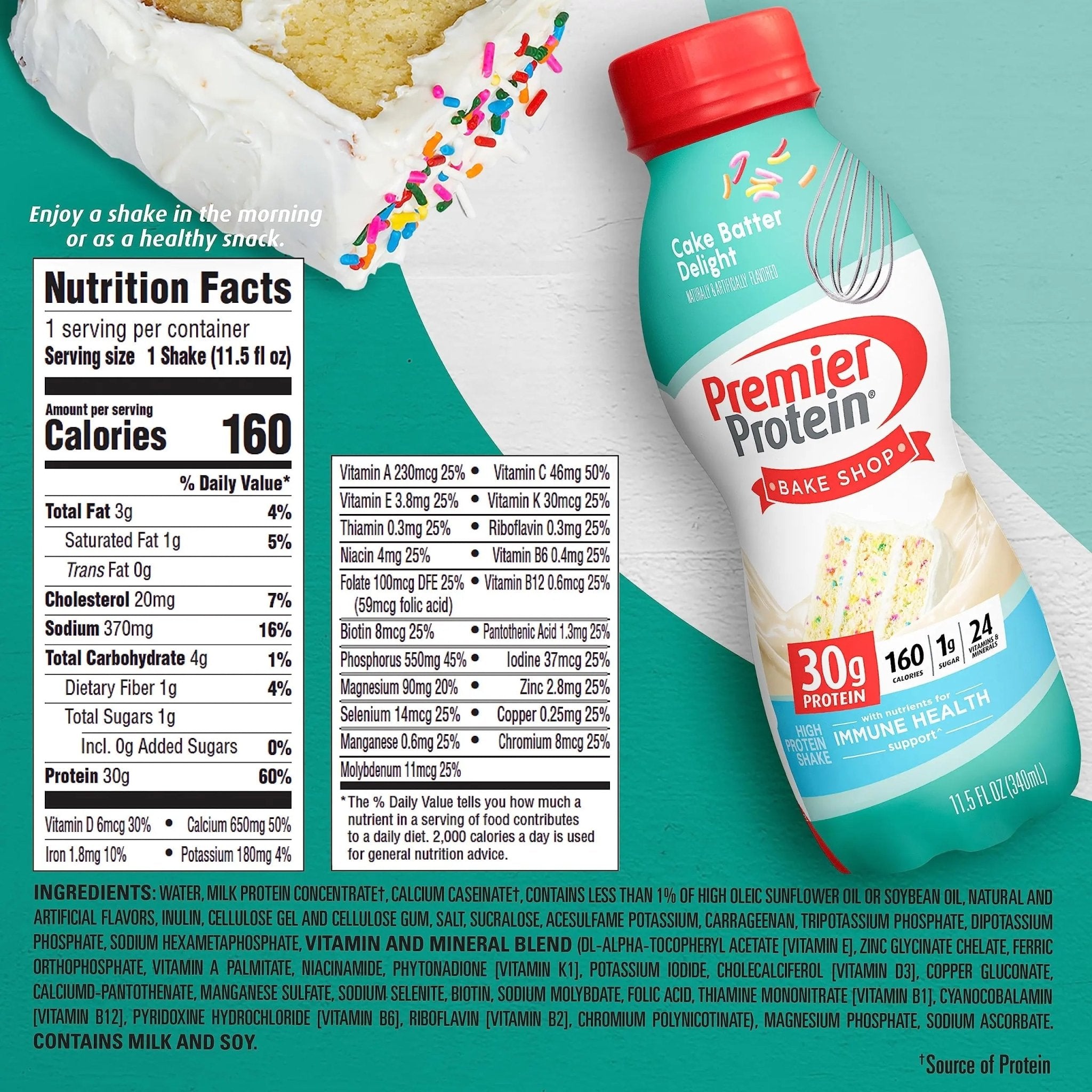 Premier Protein Shake, Cake Batter, 30g Protein, 1g Sugar, 24 Vitamins & Minerals - TrustMedUSA