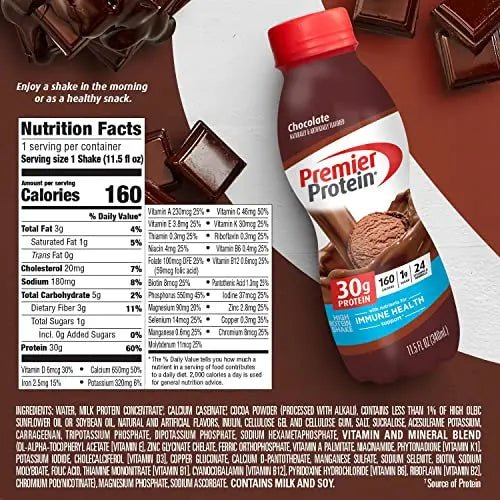 Premier Protein Shake, Chocolate, 30g Protein 1g Sugar 24 Vitamins Minerals Nutrients - TrustMedUSA