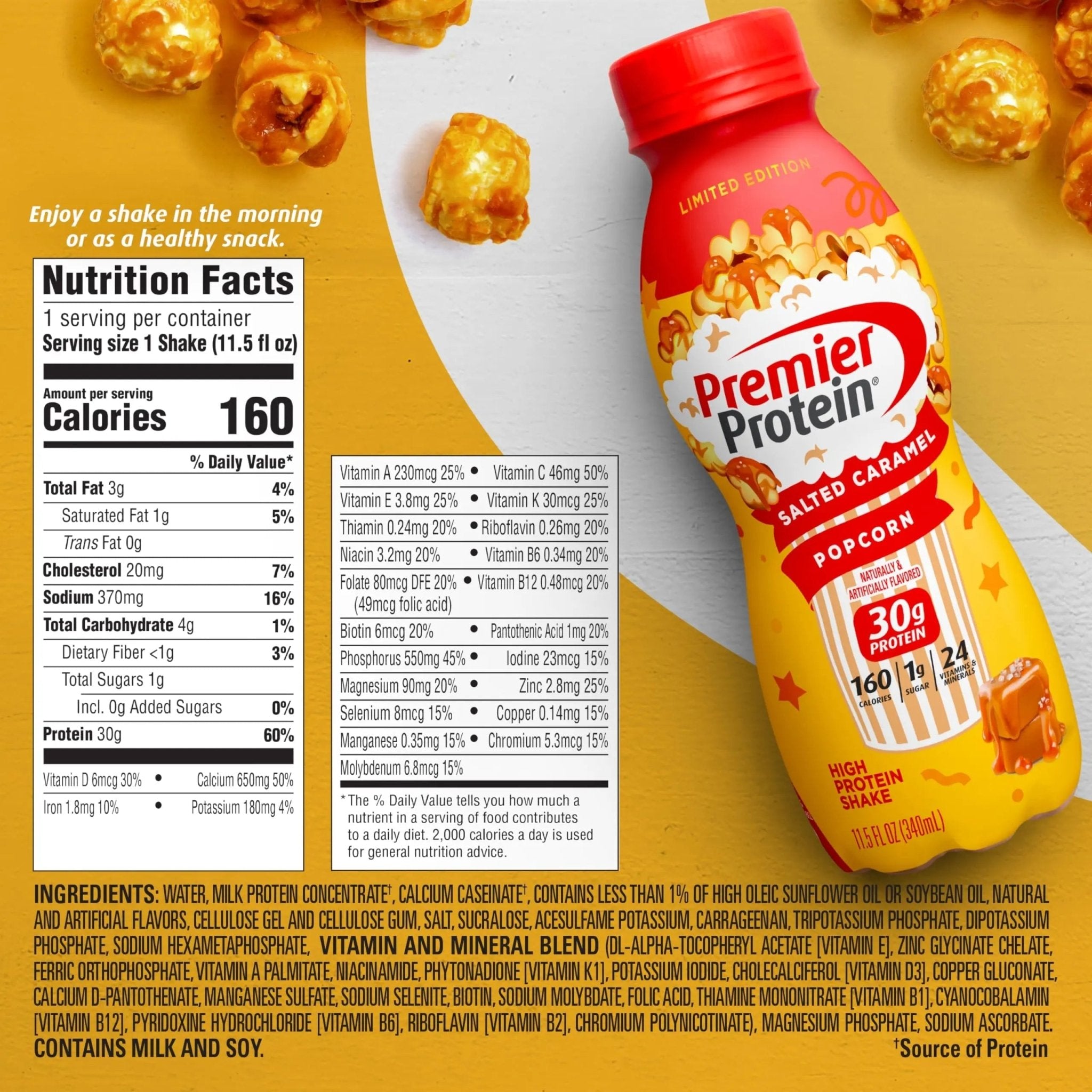 Premier Protein Shake Limited Edition Salted Caramel Popcorn, 30g 1g Sugar 24 Vitamins - TrustMedUSA