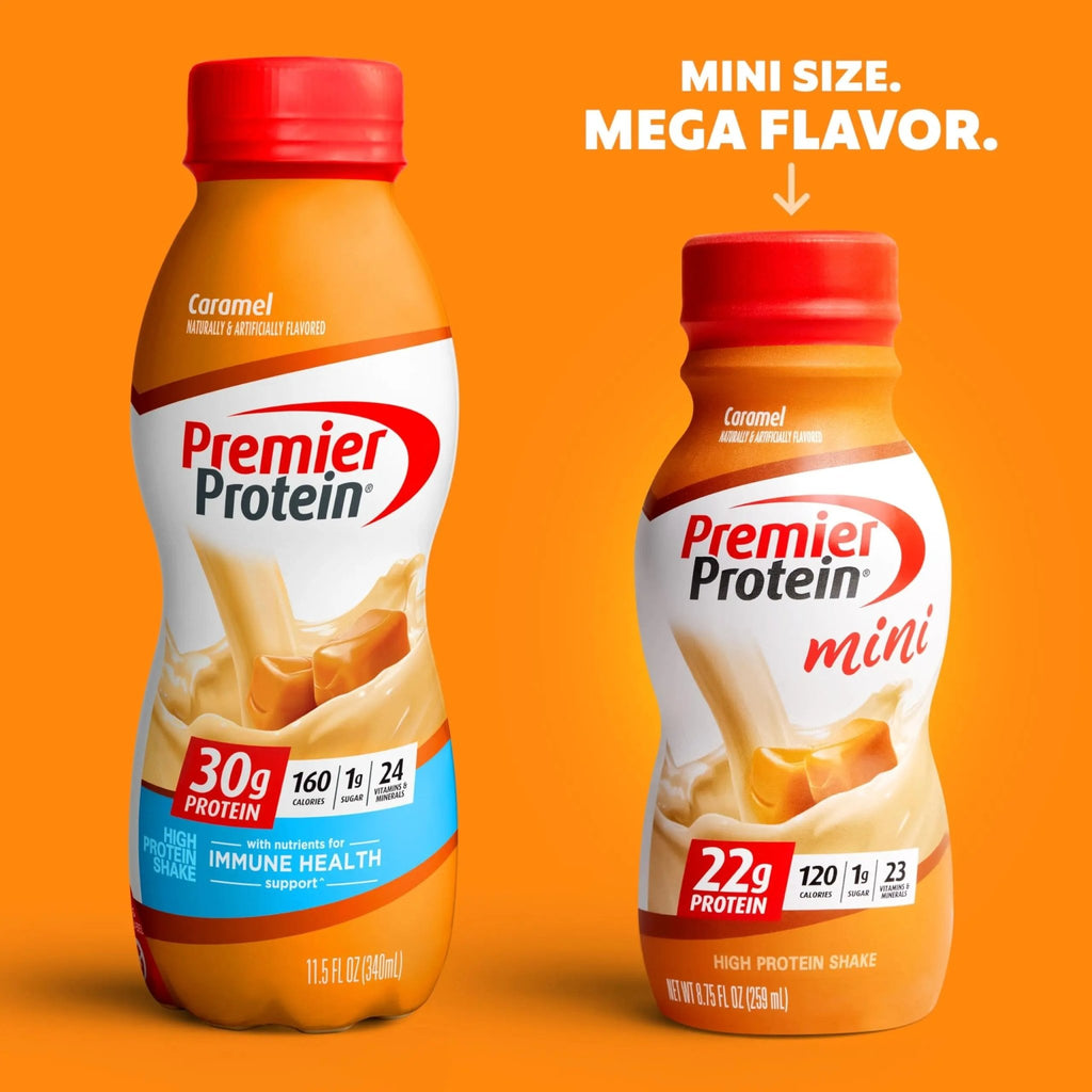 Premier Protein Shake MINIs, Caramel, 22g Protein, 120 Calories, 1g Sugar, 8.75fl oz - TrustMedUSA