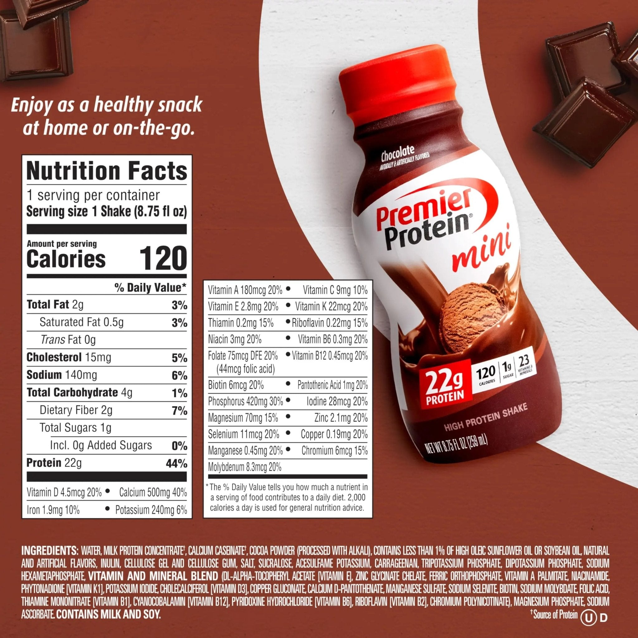 Premier Protein Shake MINIs, Chocolate, 22g Protein, 120 Calories, 1g Sugar, 8.75fl oz - TrustMedUSA
