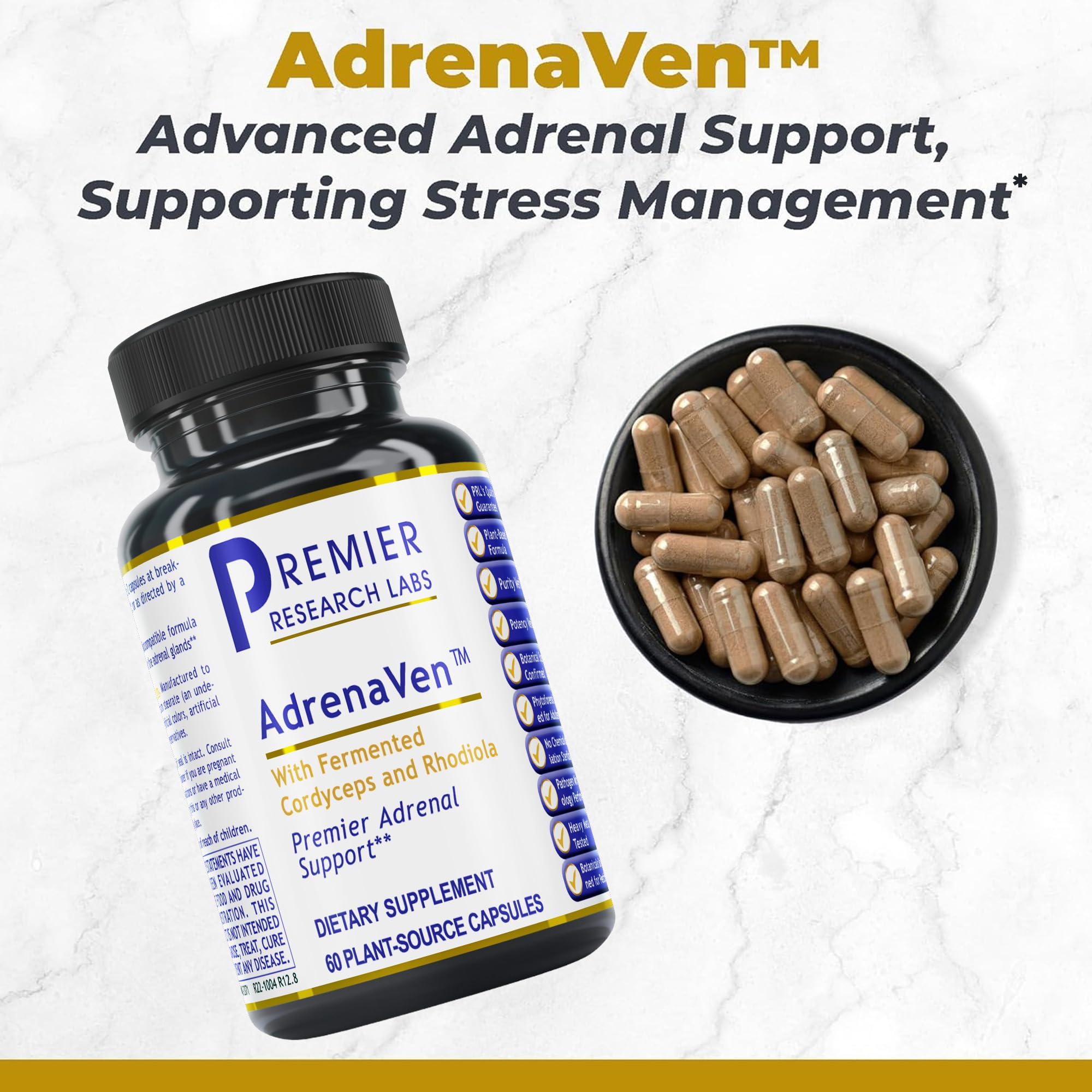 Premier Research Labs 30 Servings-AdrenaVen - Adrenal Health Supplement, Supports Adrenal Gland Health and Stress Response - Organic Adrenal Health - 60 Plant-Source Capsules - TrustMedUSA