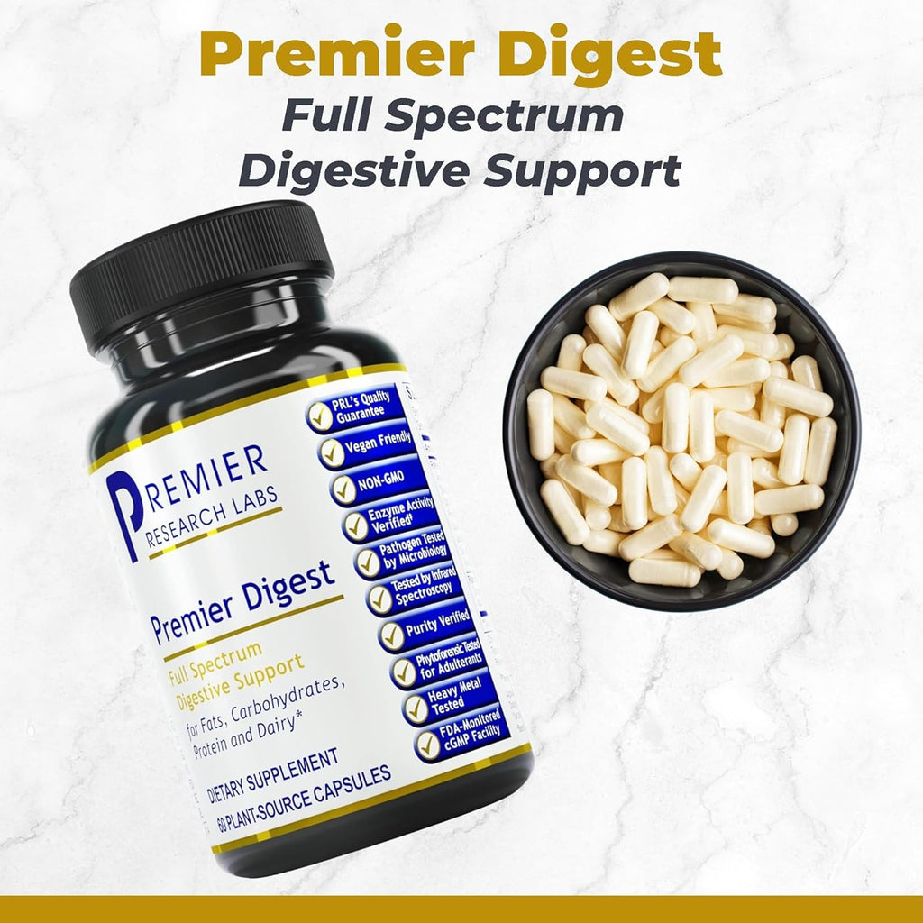 Premier Research Labs Active Digestive Enzymes with Probiotic and Prebiotics - Promotes Full-Spectrum Digestive Support - with Amylase, Protease & Lipase, 60 Plant-Sourced Capsules - TrustMedUSA