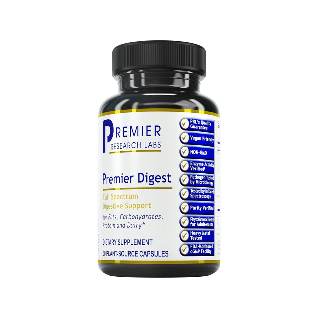 Premier Research Labs Active Digestive Enzymes with Probiotic and Prebiotics - Promotes Full-Spectrum Digestive Support - with Amylase, Protease & Lipase, 60 Plant-Sourced Capsules - TrustMedUSA