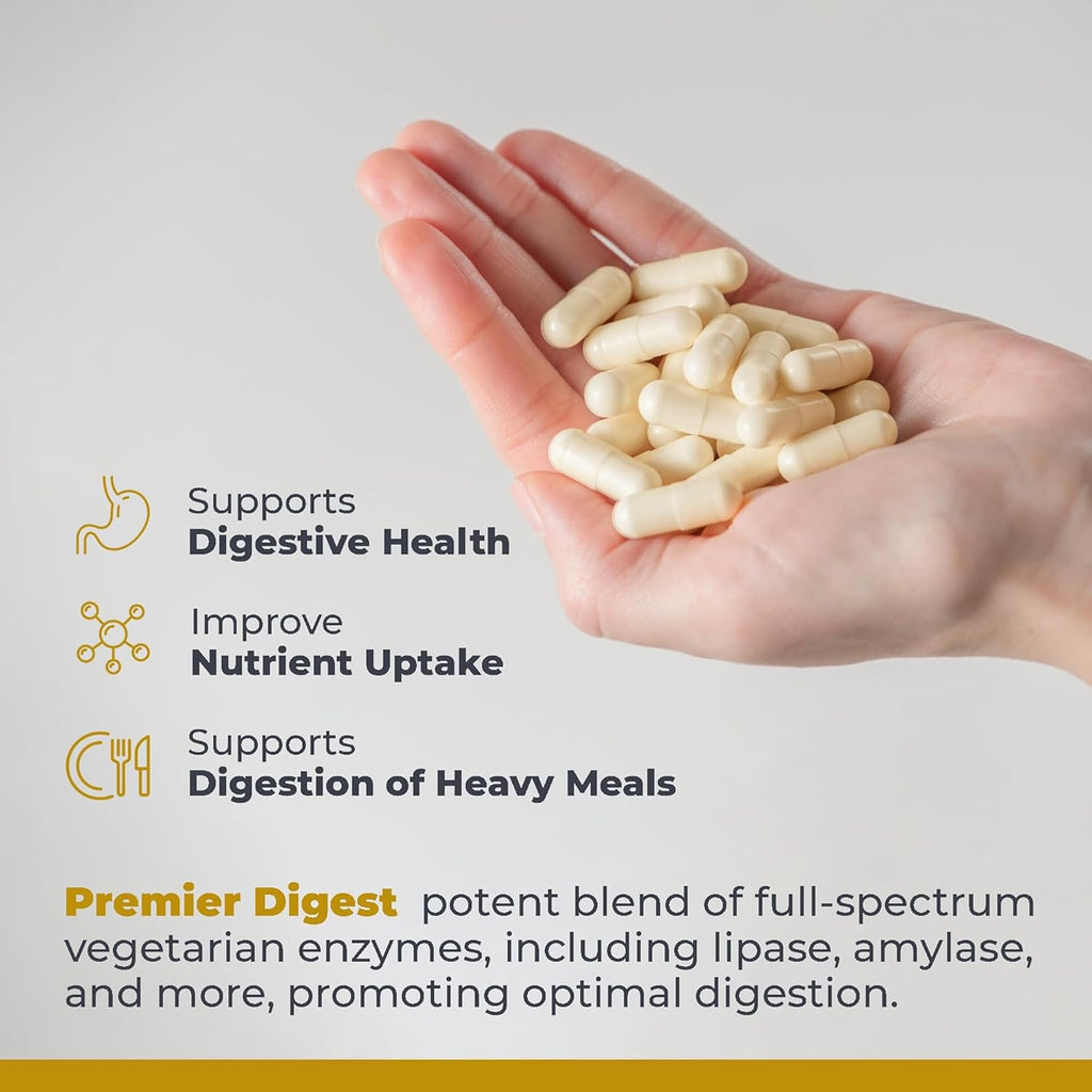 Premier Research Labs Active Digestive Enzymes with Probiotic and Prebiotics - Promotes Full-Spectrum Digestive Support - with Amylase, Protease & Lipase, 60 Plant-Sourced Capsules - TrustMedUSA