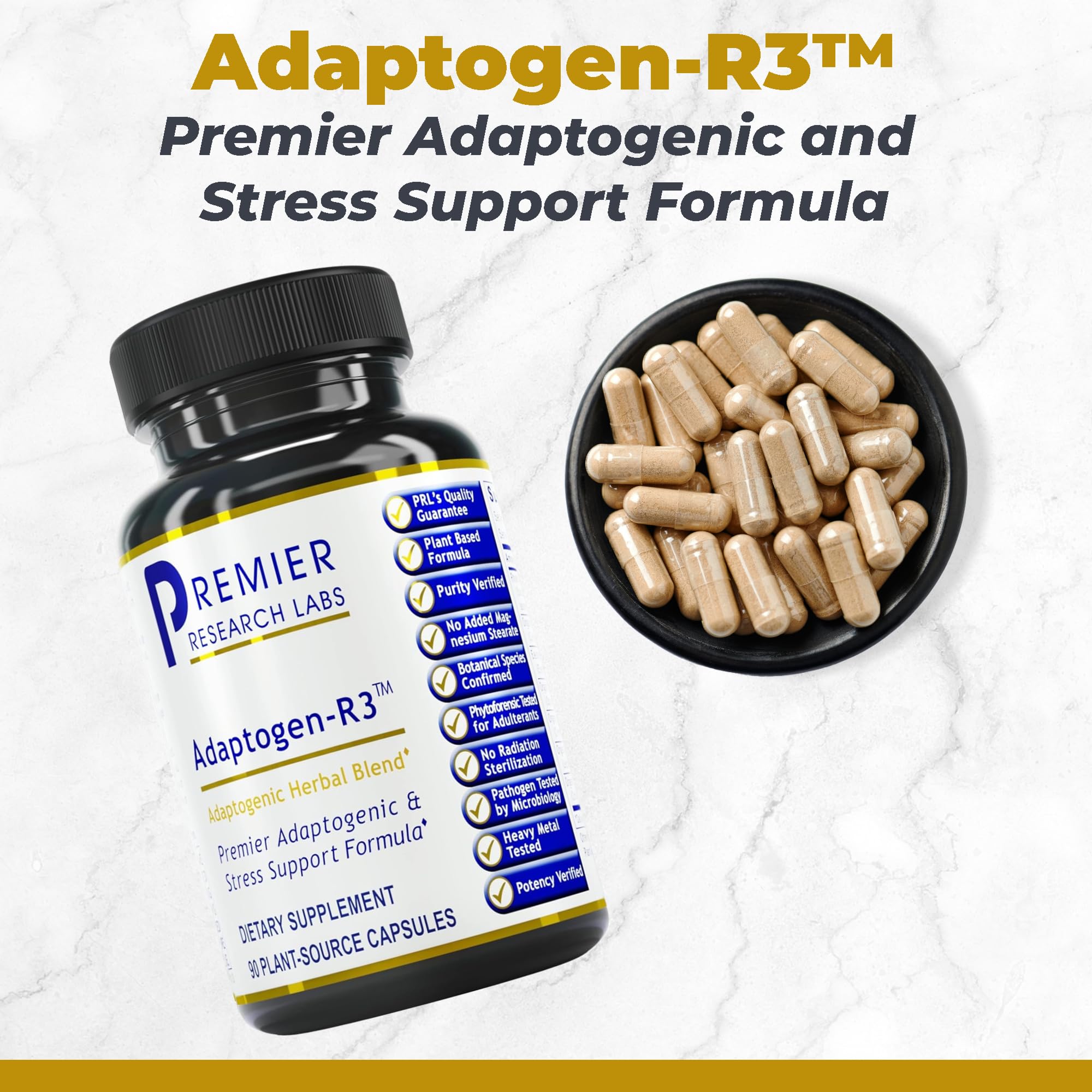 Premier Research Labs Adaptogen-R3 Supplement - Rhodiola Rosea Supplement with Maca Root, Adaptogen Complex for Stress, Heart & Metabolic Health - 90 Vegetarian Capsules - TrustMedUSA