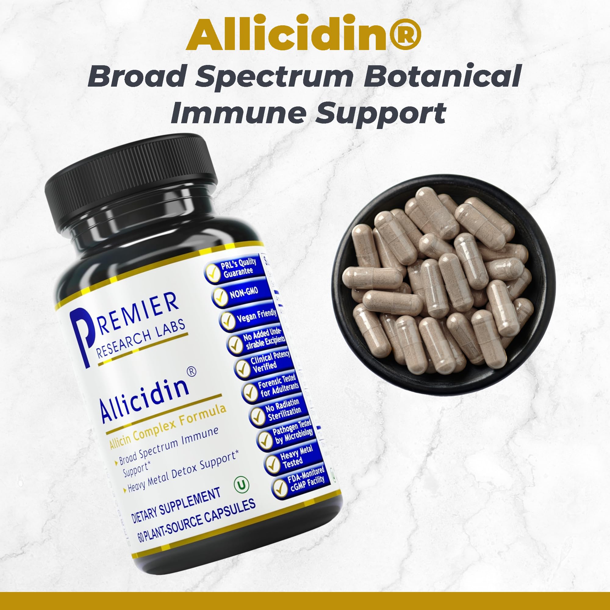 Premier Research Labs Allicidin - Garlic Allicin Supplement, Garlic Supplements, Garlic Pills, Allicin Extract, Garlic Extract, Odorless Garlic Capsules, Immune Support - 60 Vegetarian Capsules - TrustMedUSA