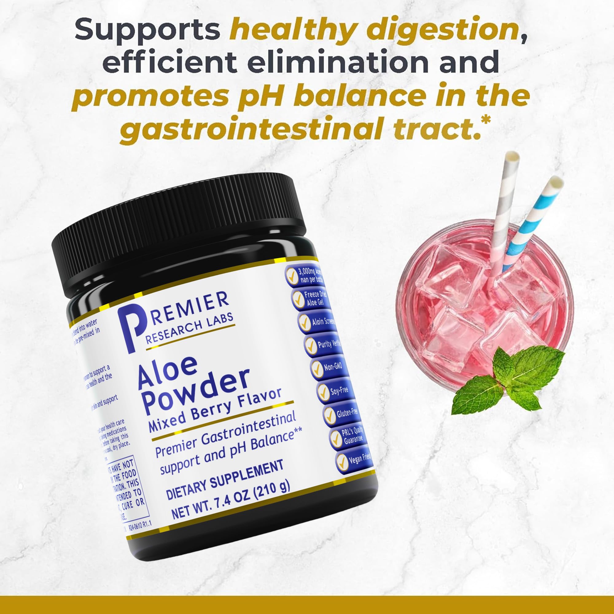 Premier Research Labs Aloe Powder - Aloe Vera Powder, Aloe Vera Drink Mix for Skin and Digestion, Aloe Barbadensis Leaf Extract with Acemannan, Freeze Dried - Mixed Berry, 7.4 Oz (30 Servings) - TrustMedUSA