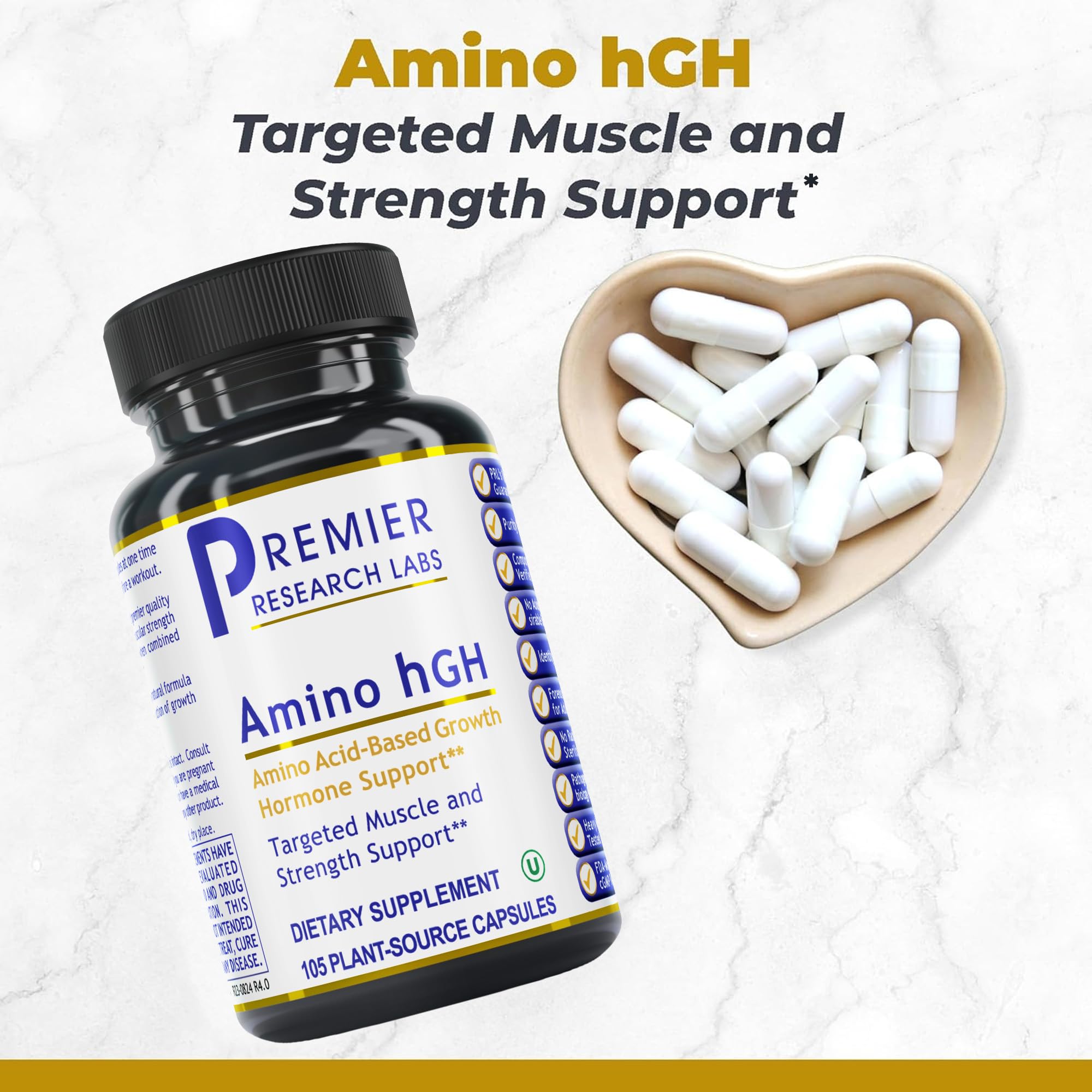 Premier Research Labs Amino HGH - HGH Supplements for Men, HGH Supplements for Women, Amino Acids, L-Arginine, L-Lysine, HGH Enhancer, Support Human Growth Hormone and Muscle Growth - 105 Capsules - TrustMedUSA