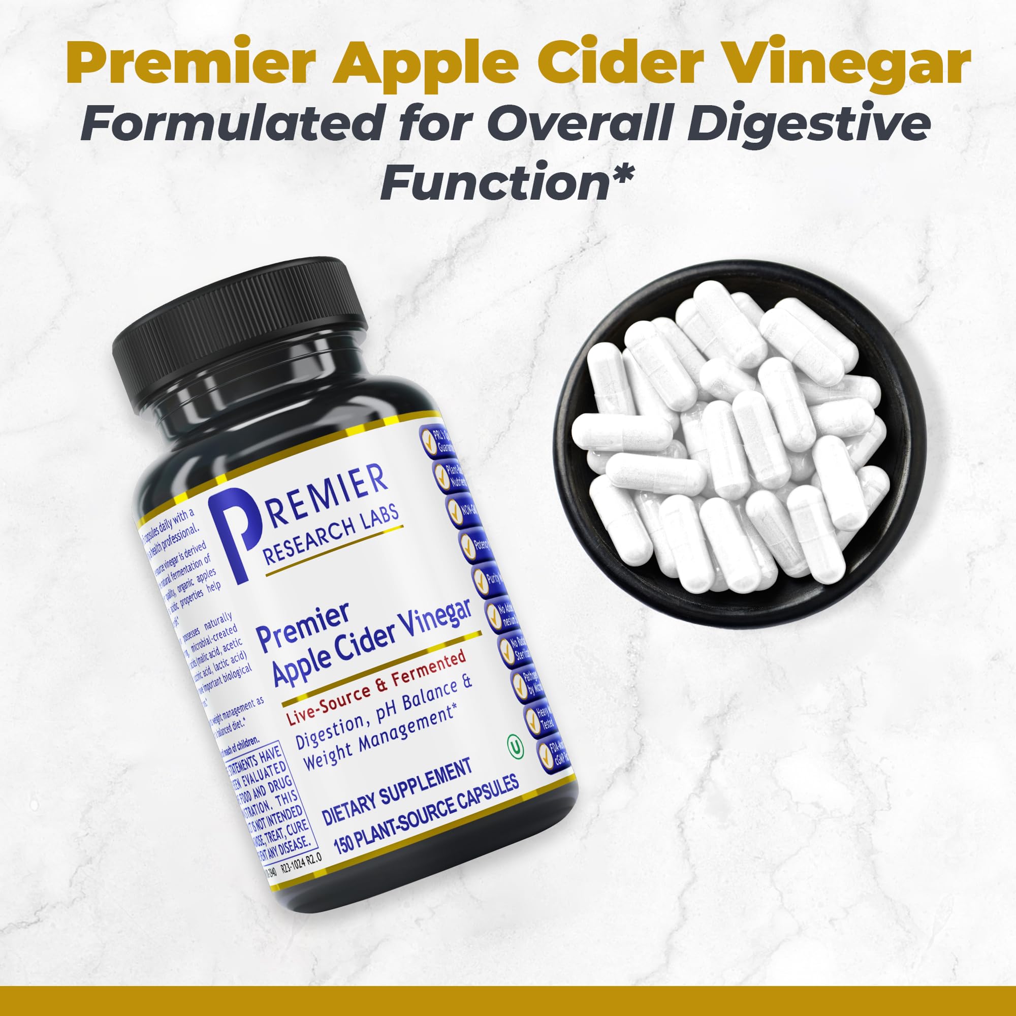Premier Research Labs Apple Cider Vinegar Capsules - ACV Capsules, Apple Cider Vinegar Pills, Supplement for Digestion, pH Balance, Microbiome Health for Women and Men - 150 Vegetarian Capsules - TrustMedUSA