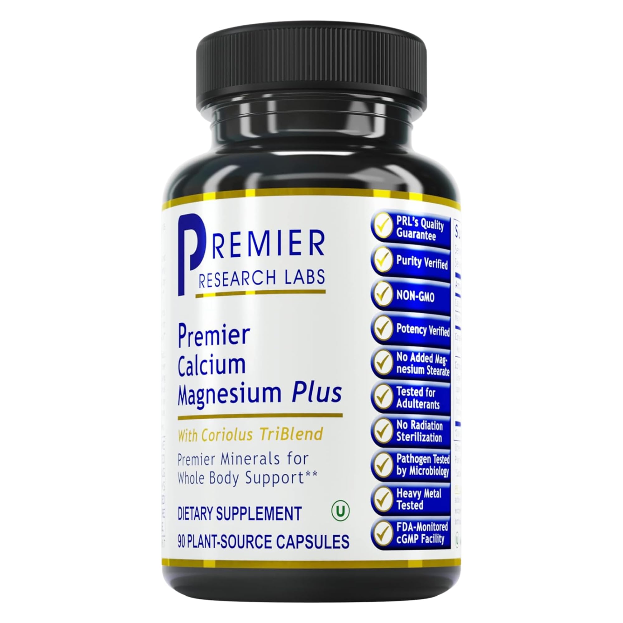 Premier Research Labs Calcium Magnesium Plus - Calcium Magnesium Supplement, Calcium Supplement for Bone Health, with Mushroom Complex - Reishi & Lions Mane - 90 Vegetarian Capsules - TrustMedUSA