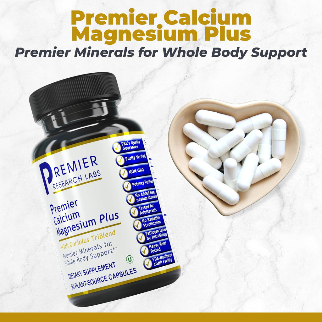 Premier Research Labs Calcium Magnesium Plus - Calcium Magnesium Supplement, Calcium Supplement for Bone Health, with Mushroom Complex - Reishi & Lions Mane - 90 Vegetarian Capsules - TrustMedUSA