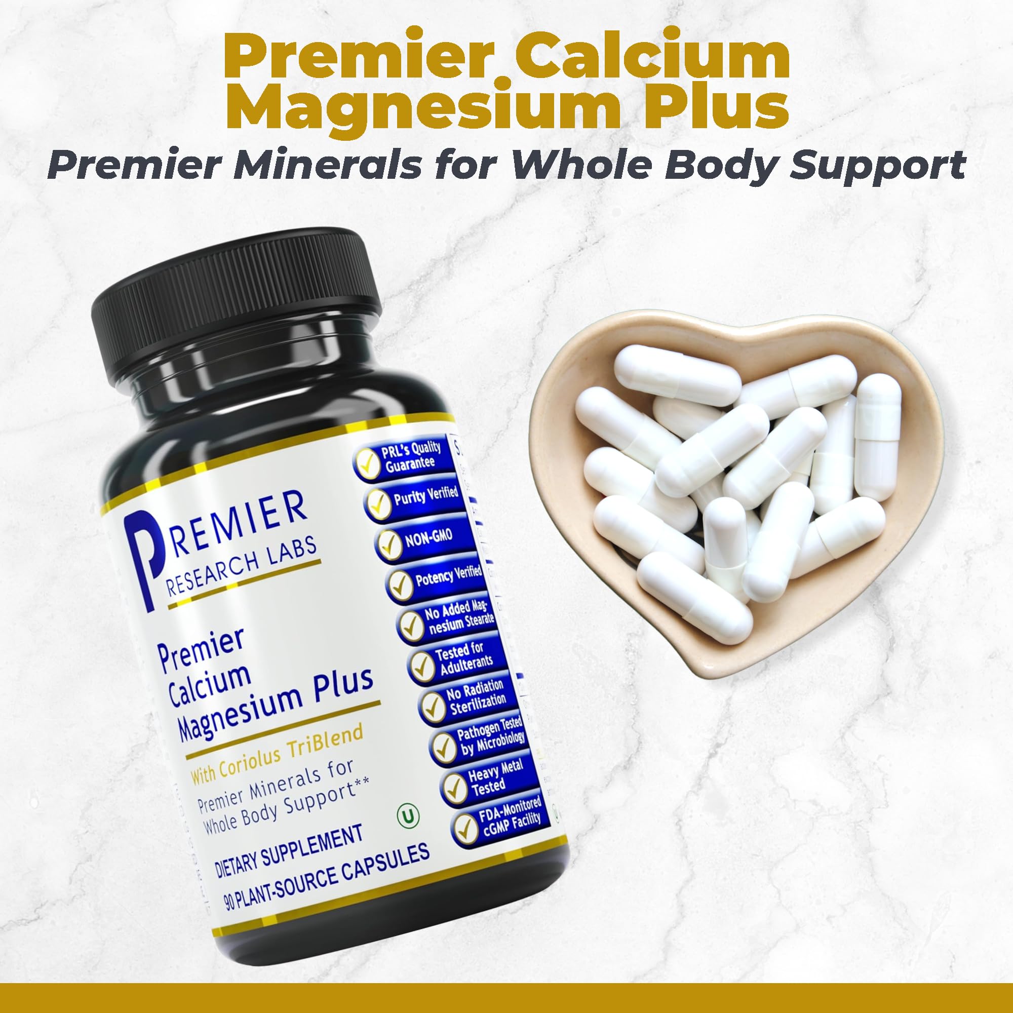 Premier Research Labs Calcium Magnesium Plus - Calcium Magnesium Supplement, Calcium Supplement for Bone Health, with Mushroom Complex - Reishi & Lions Mane - 90 Vegetarian Capsules - TrustMedUSA