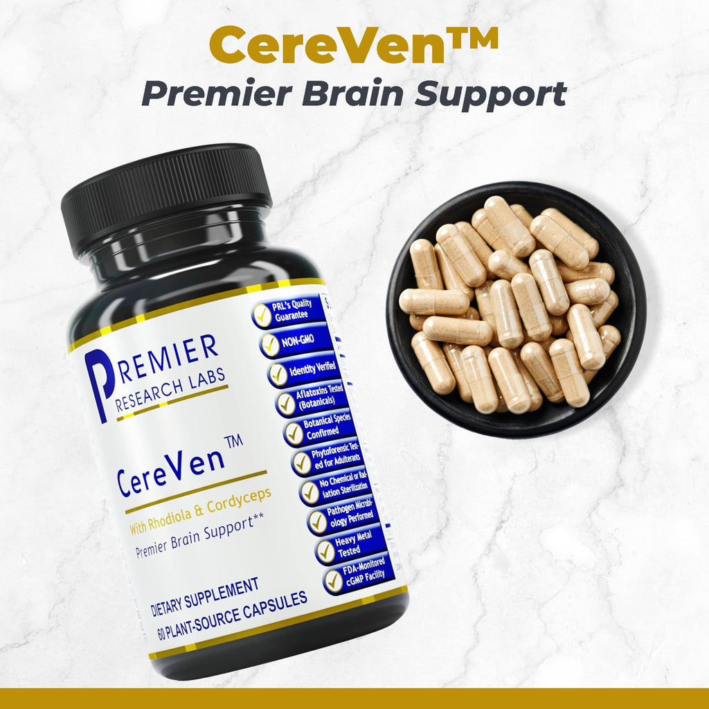Premier Research Labs CereVen - Herbal Brain Supplement for Memory & Focus Featuring Rhodiola Rosea, Rhodiola Rosea Supplement for Brain Health Support - 60 Vegetarian Capsules - TrustMedUSA