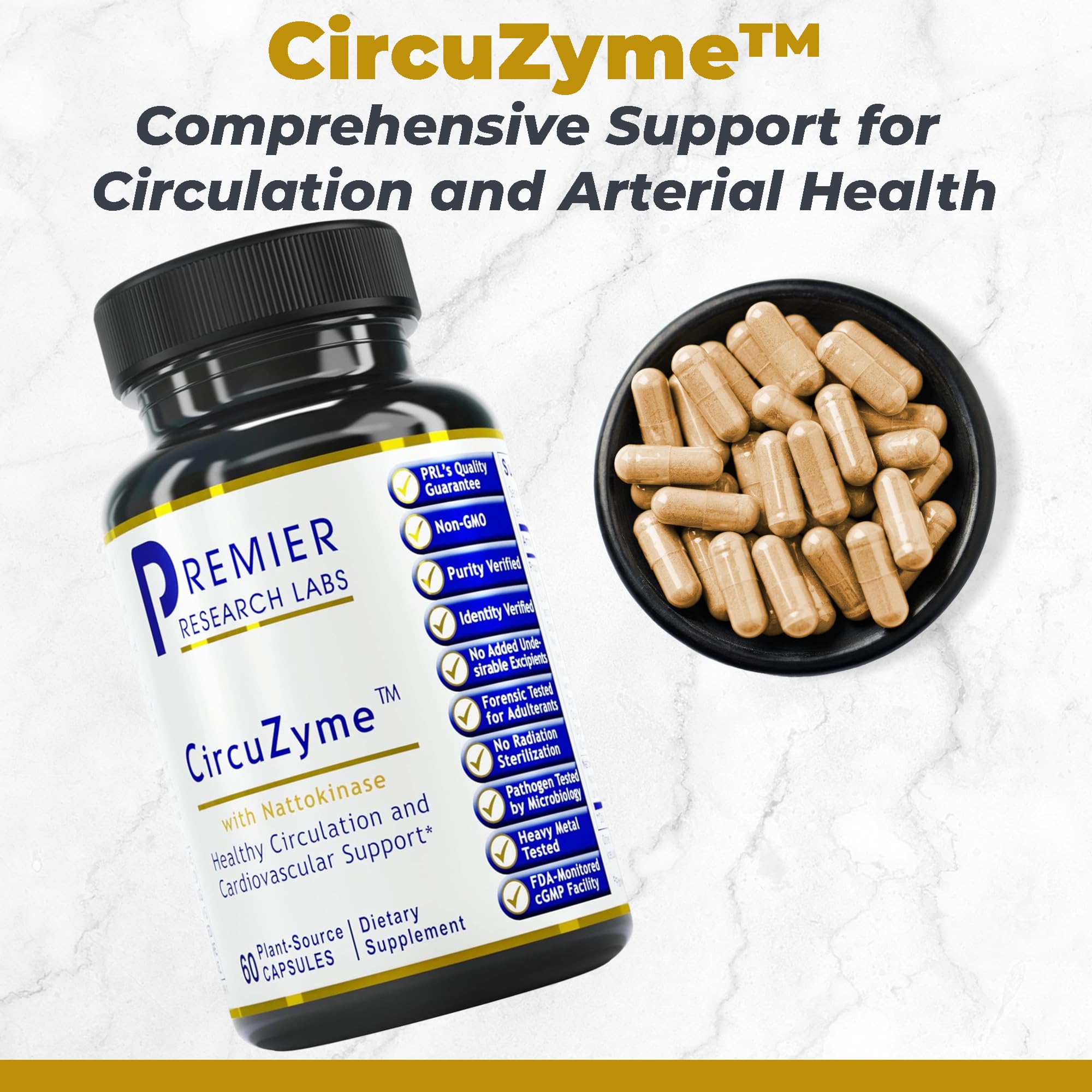Premier Research Labs CircuZyme - Blood Circulation Supplements Supporting Blood Flow & Vascular Support Featuring Diosmin, Cayenne & Nattokinase, for Men and Women - 60 Vegetarian Capsules - TrustMedUSA